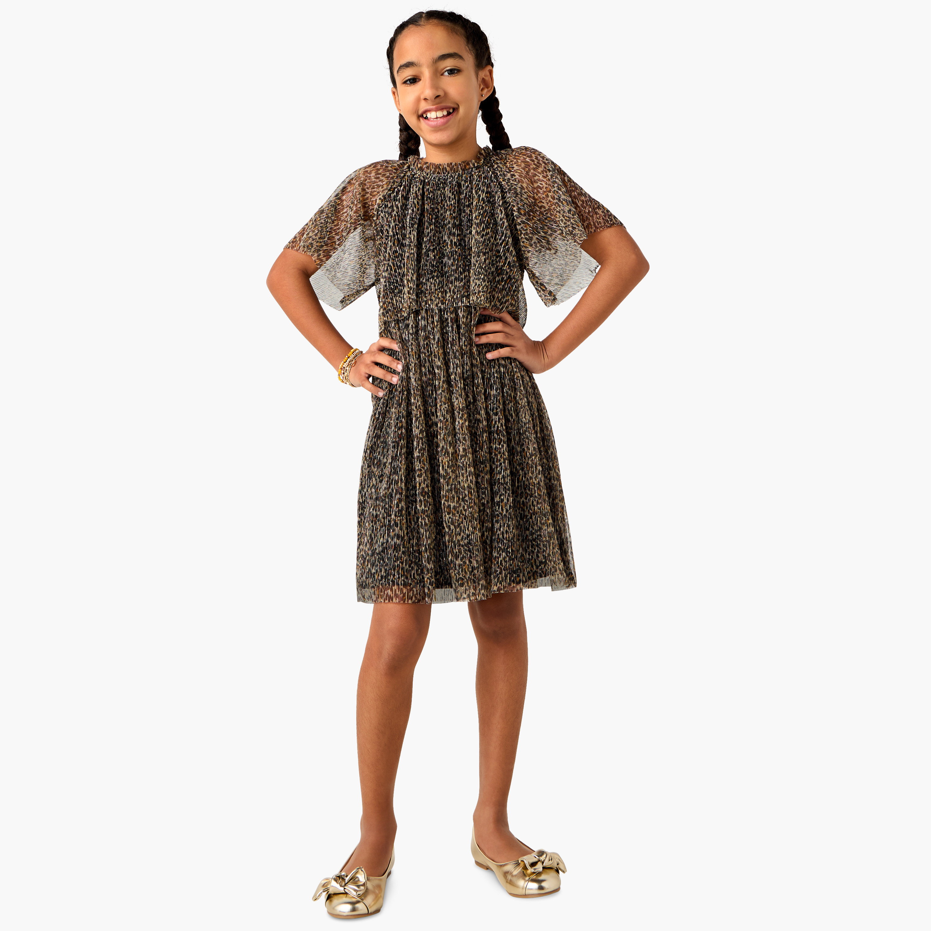 Juniors Animal Print Ruffle Detail Dress with Short Sleeves-girls-clothing-dressesandjumpsuits-image-2