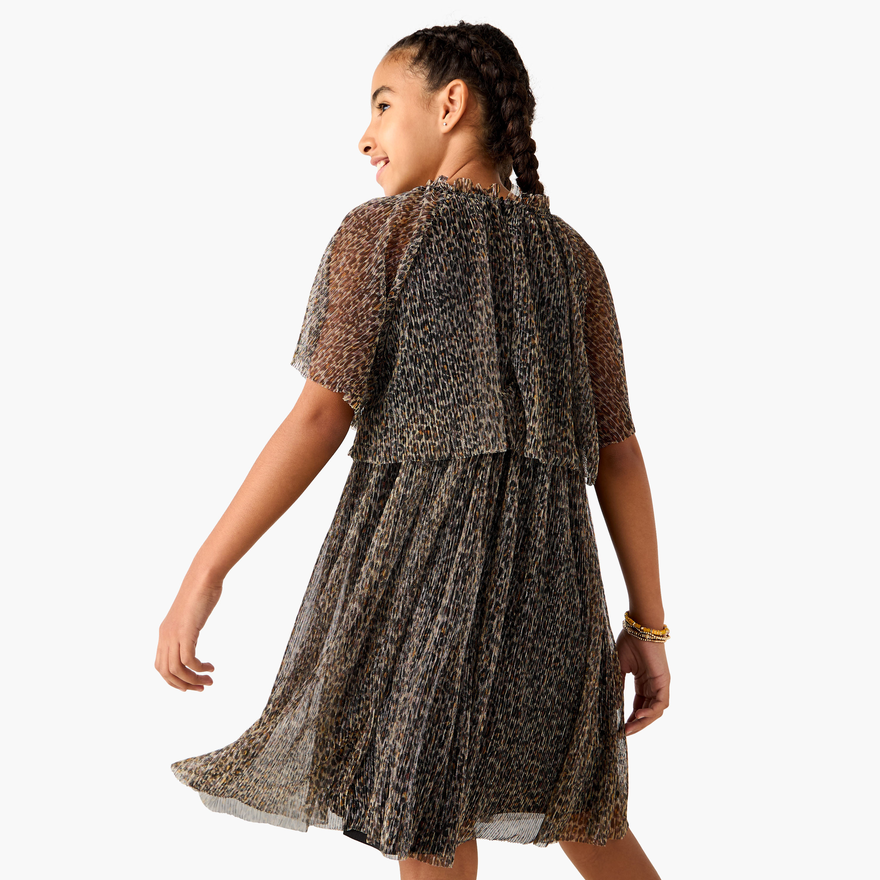Juniors Animal Print Ruffle Detail Dress with Short Sleeves-girls-clothing-dressesandjumpsuits-image-3