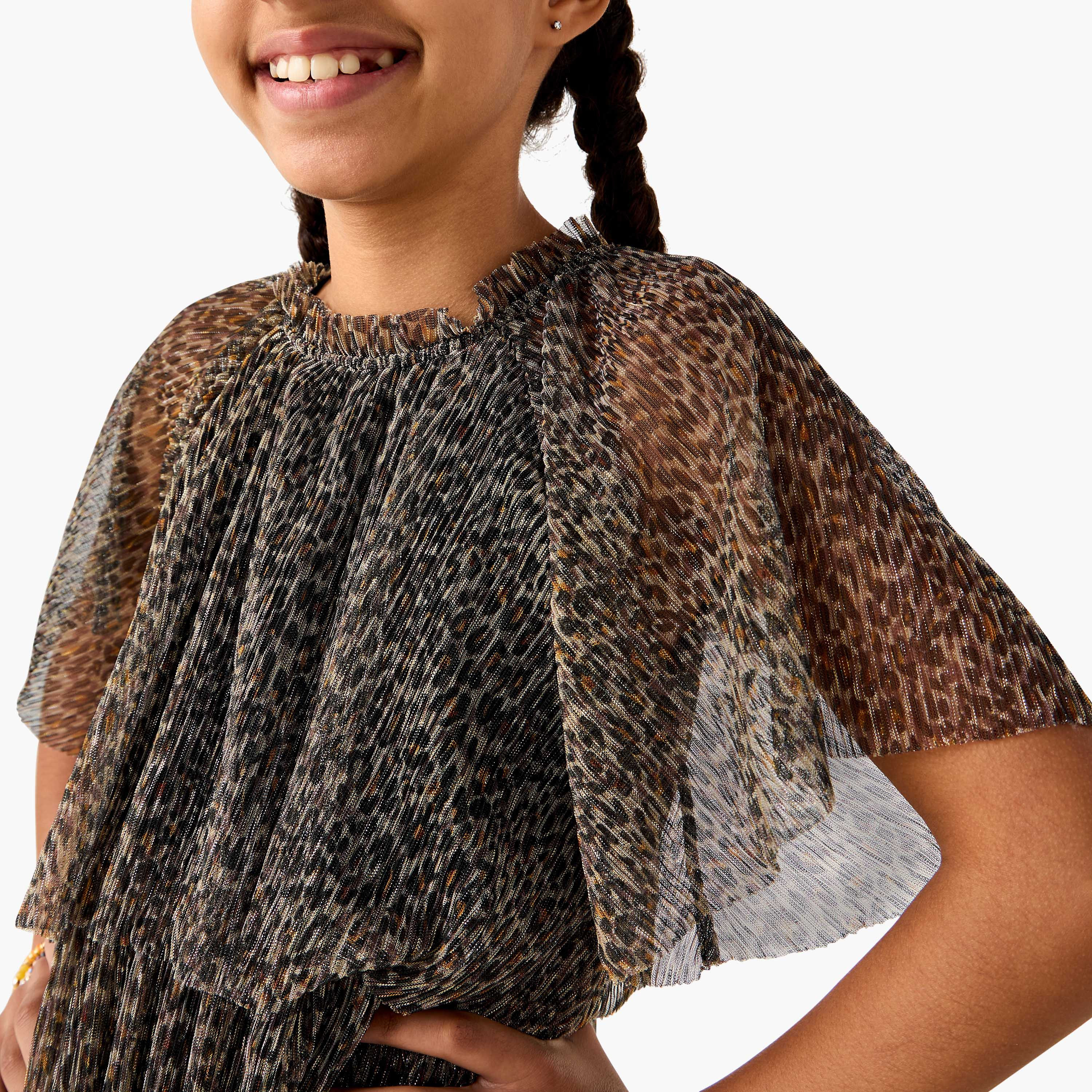 Juniors Animal Print Ruffle Detail Dress with Short Sleeves-girls-clothing-dressesandjumpsuits-image-4