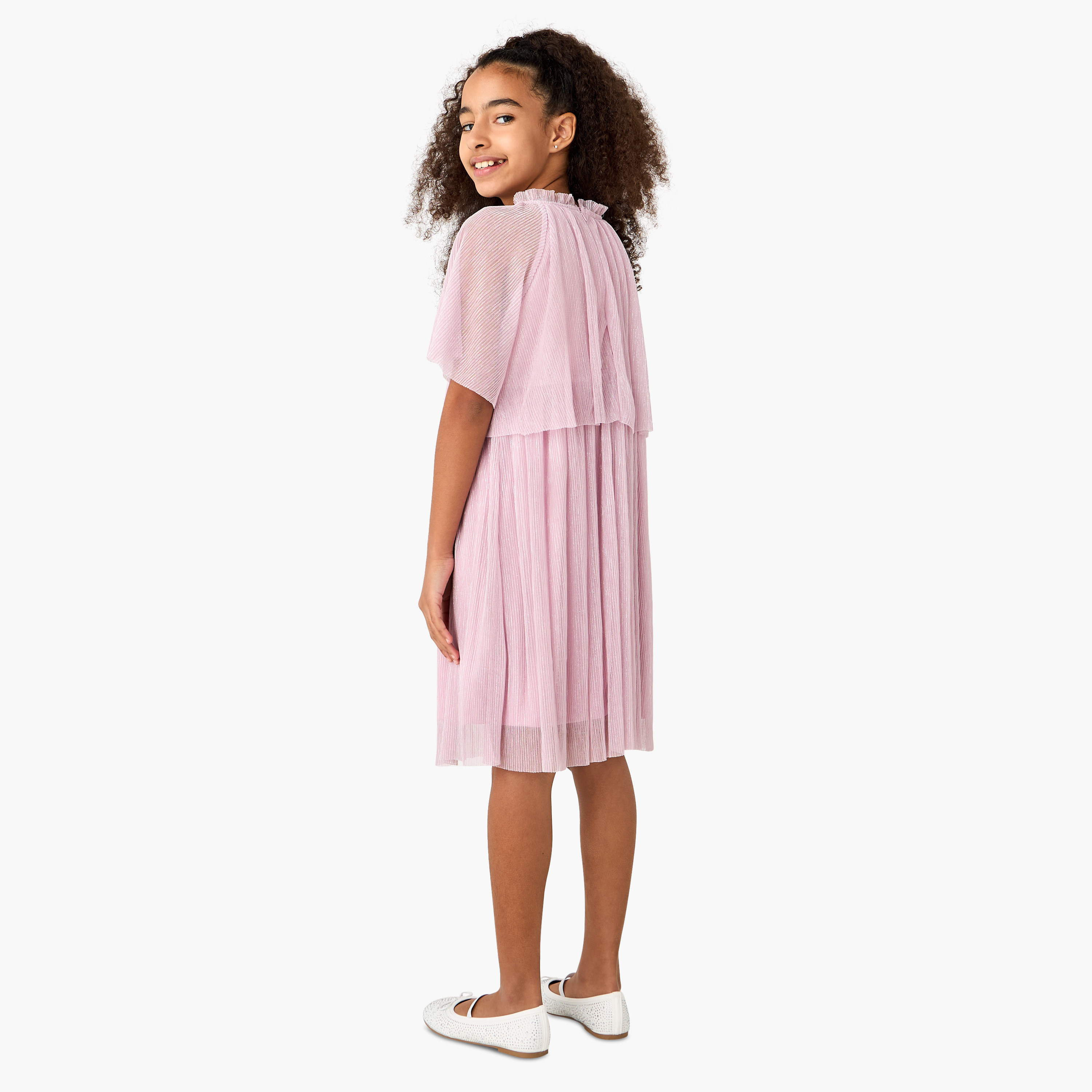 Juniors Solid A-line Dress with Pie Crust Neck and Layered Detail-girls-clothing-dressesandjumpsuits-image-3
