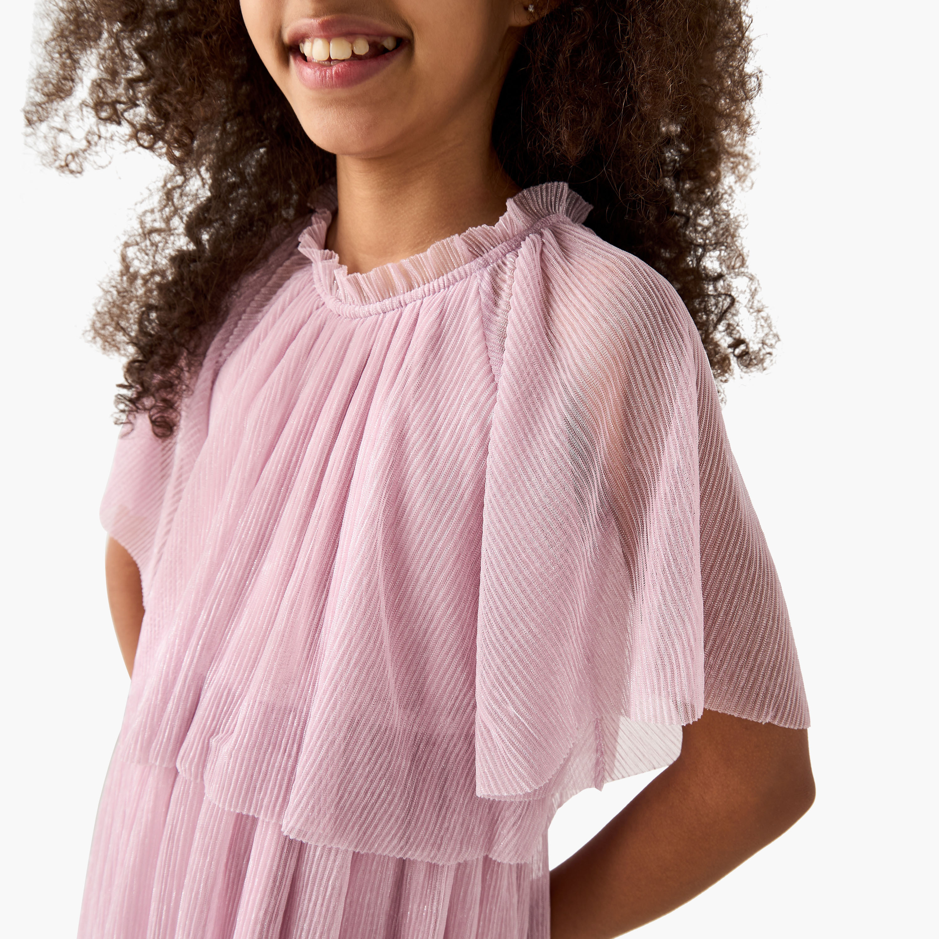 Juniors Solid A-line Dress with Pie Crust Neck and Layered Detail-girls-clothing-dressesandjumpsuits-image-4