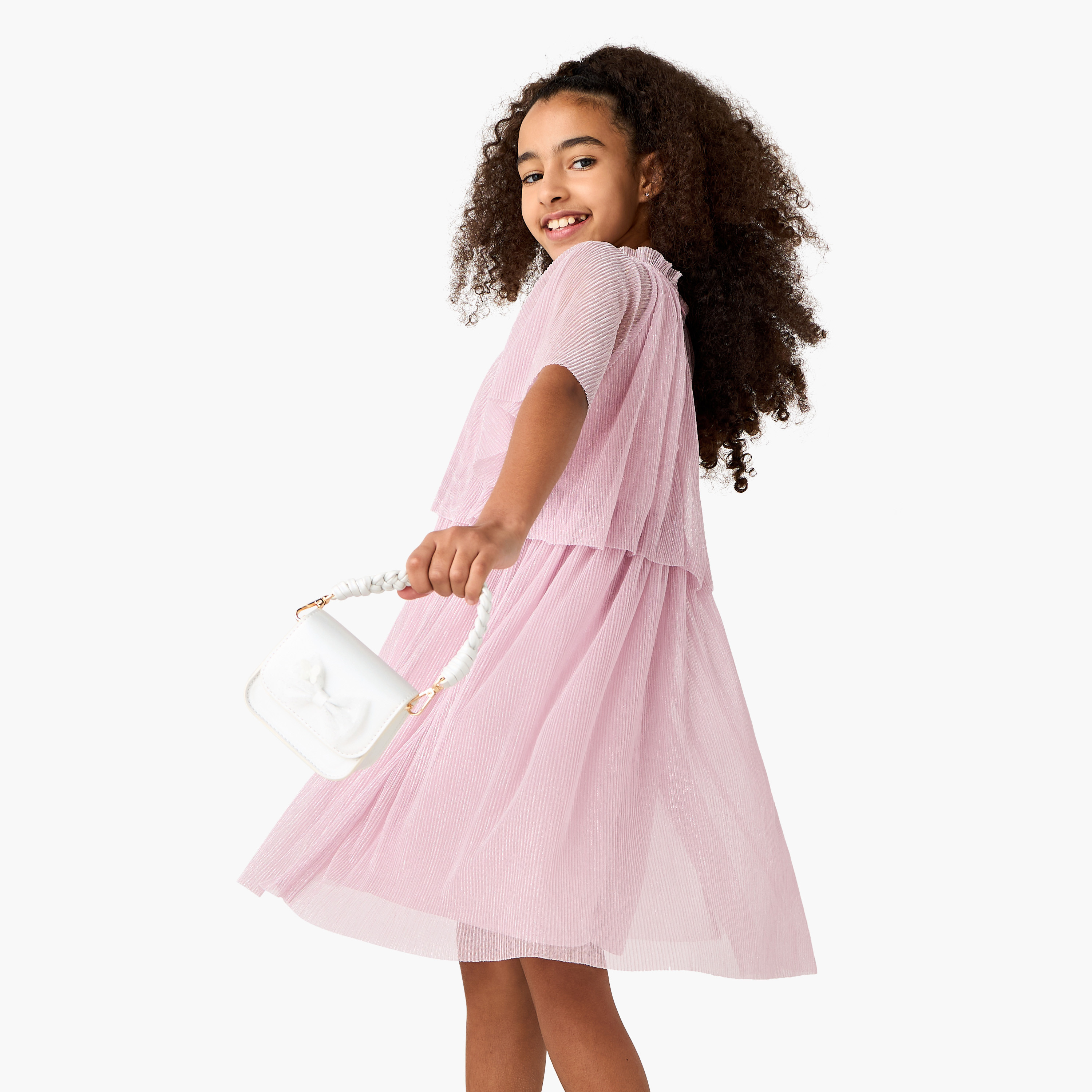 Juniors Solid A-line Dress with Pie Crust Neck and Layered Detail-girls-clothing-dressesandjumpsuits-image-6