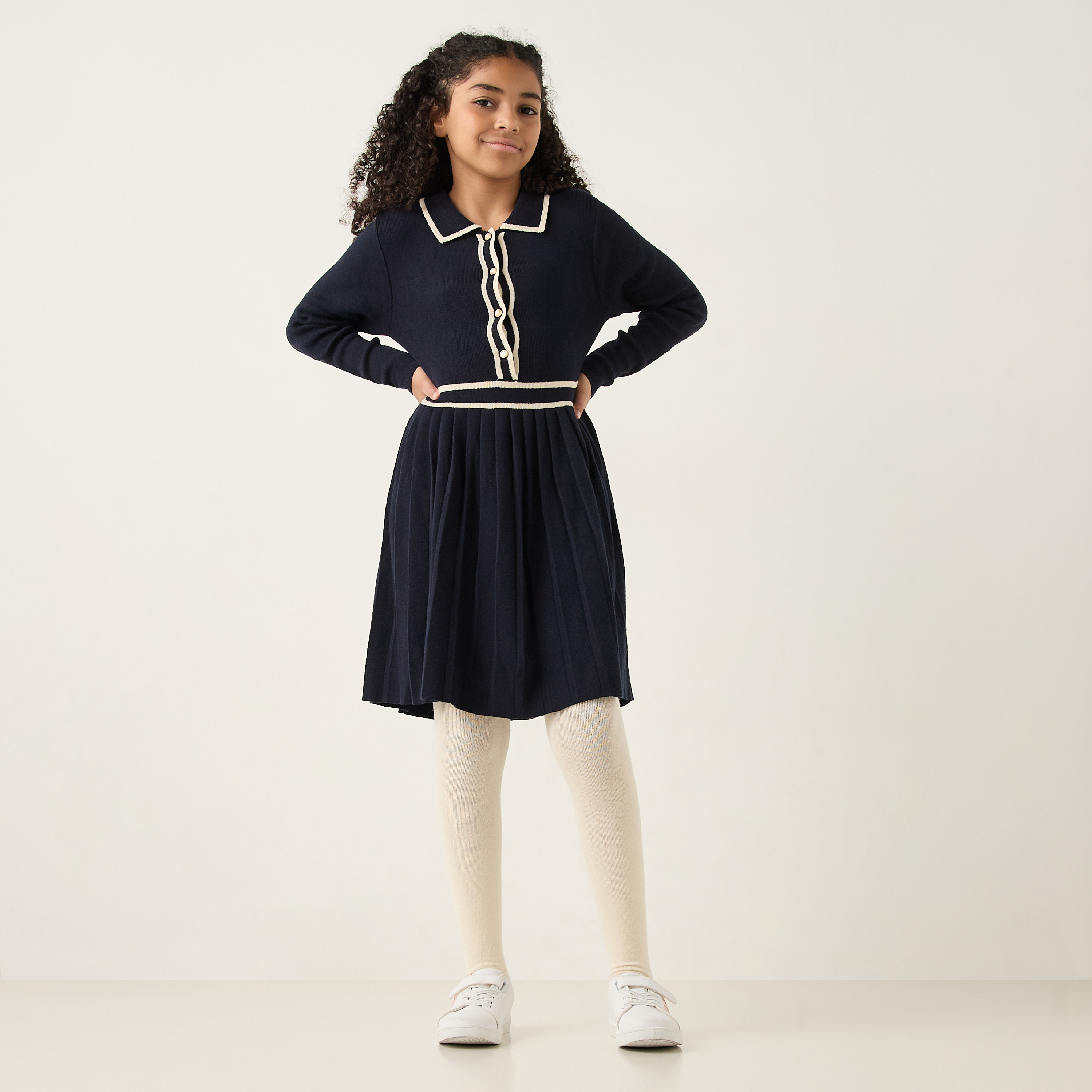Juniors Sweater Dress with Collar and Long Sleeves-girls-clothing-dressesandjumpsuits-image-2