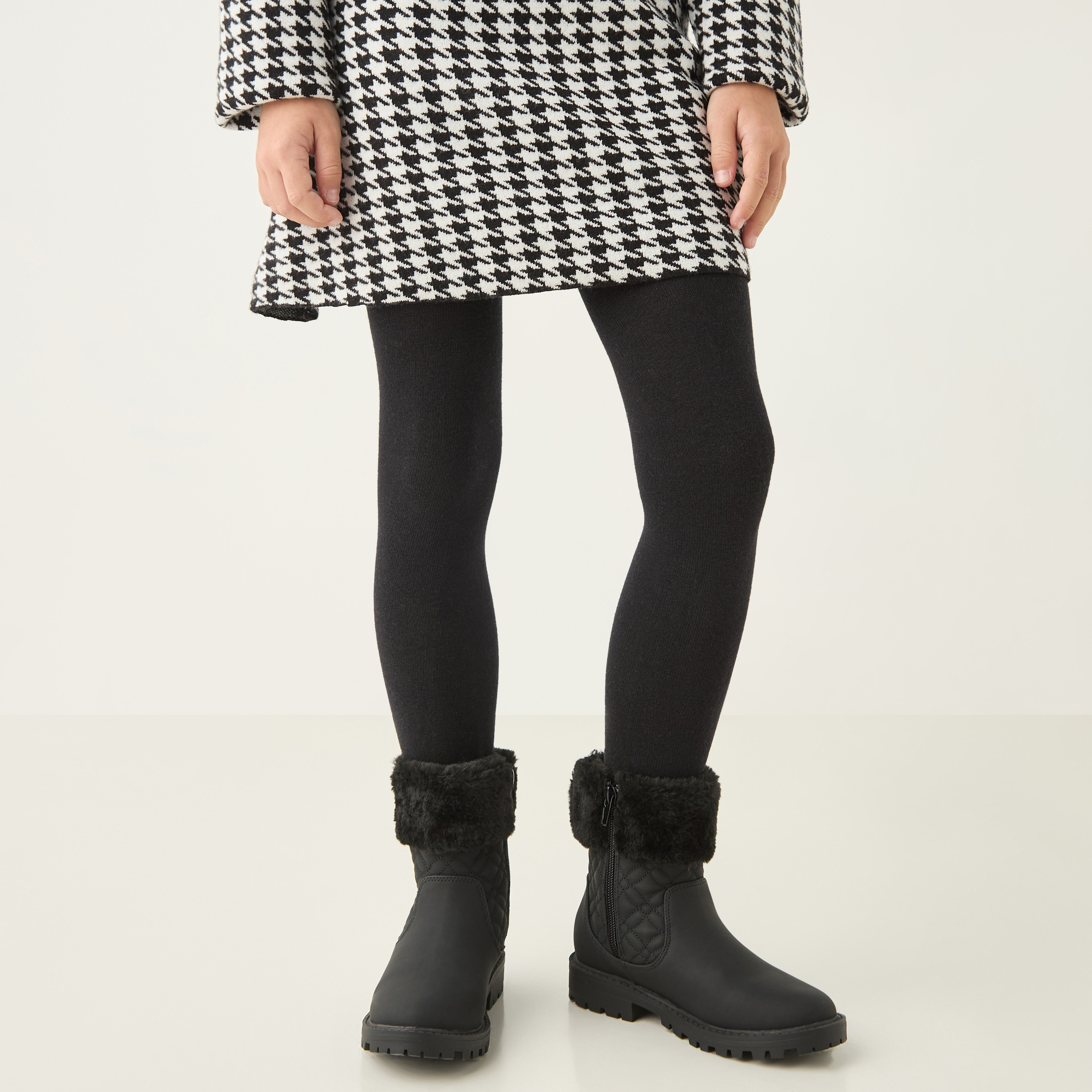 فستان إيه لاين كاروهات بأكمام طويلة وياقة مستديرة من جونيورز-girls-clothing-dressesandjumpsuits-image-3