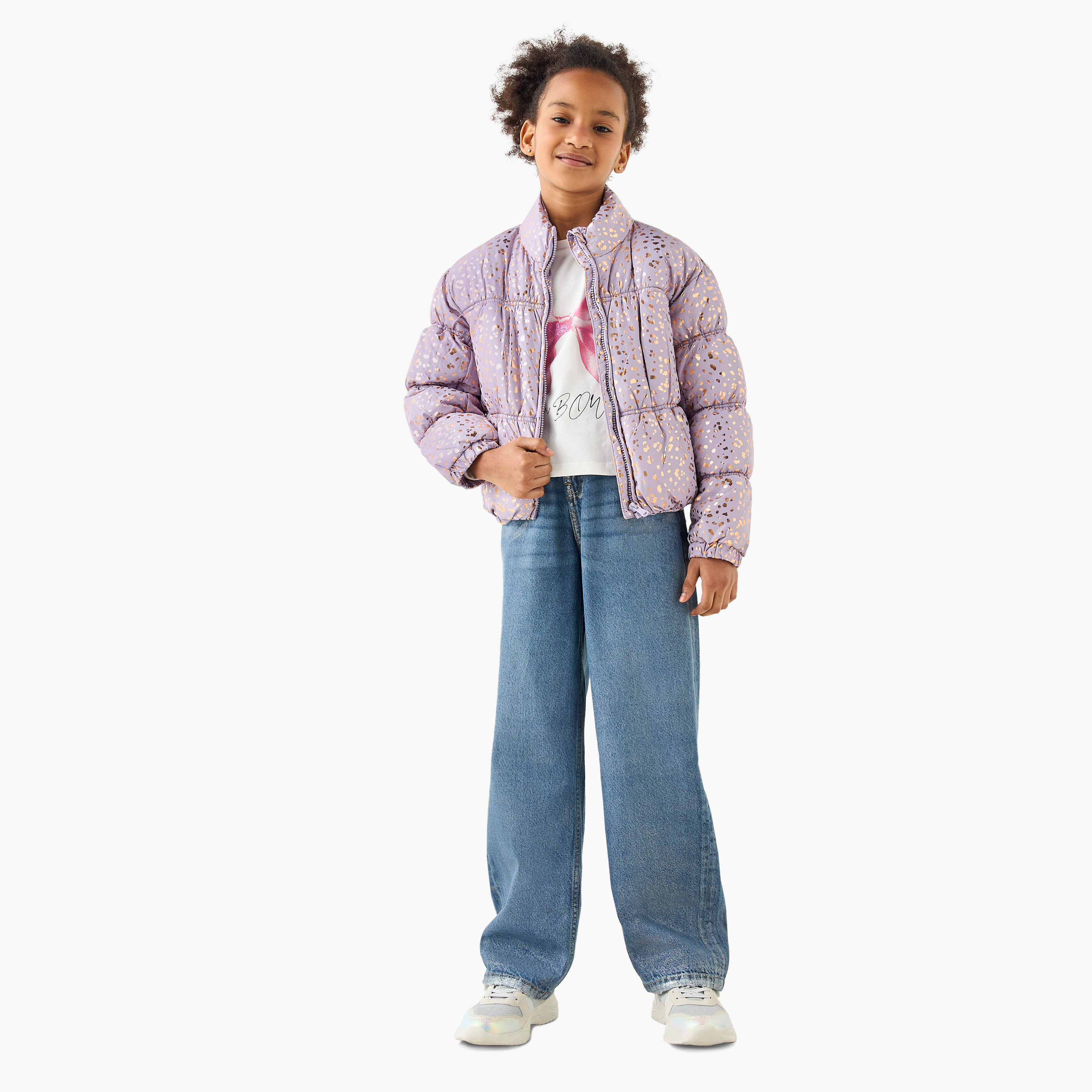 Juniors All-Over Print Zip Through Puffer Jacket with Pockets-girls-clothing-jacketsandcoats-image-2