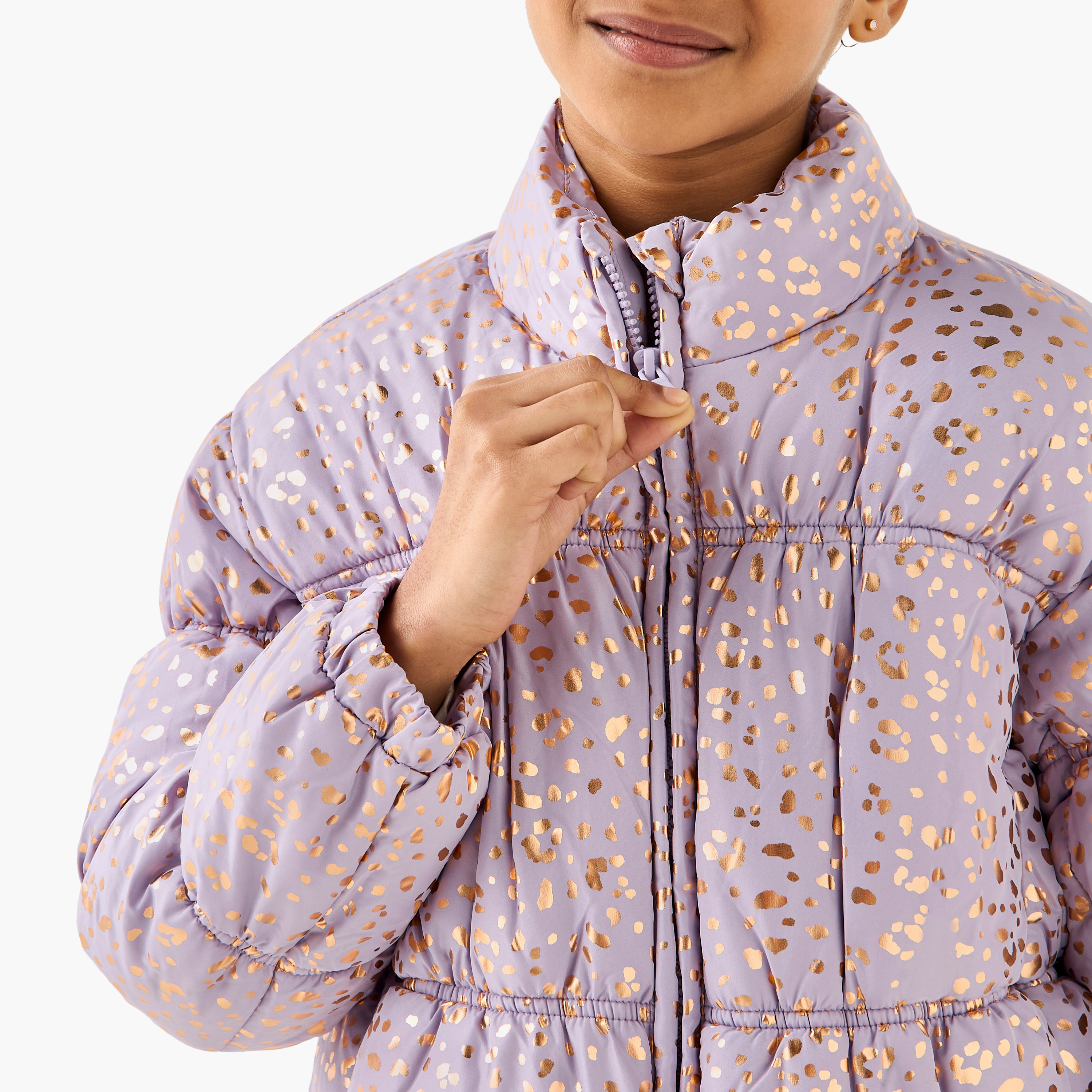 Juniors All-Over Print Zip Through Puffer Jacket with Pockets-girls-clothing-jacketsandcoats-image-4
