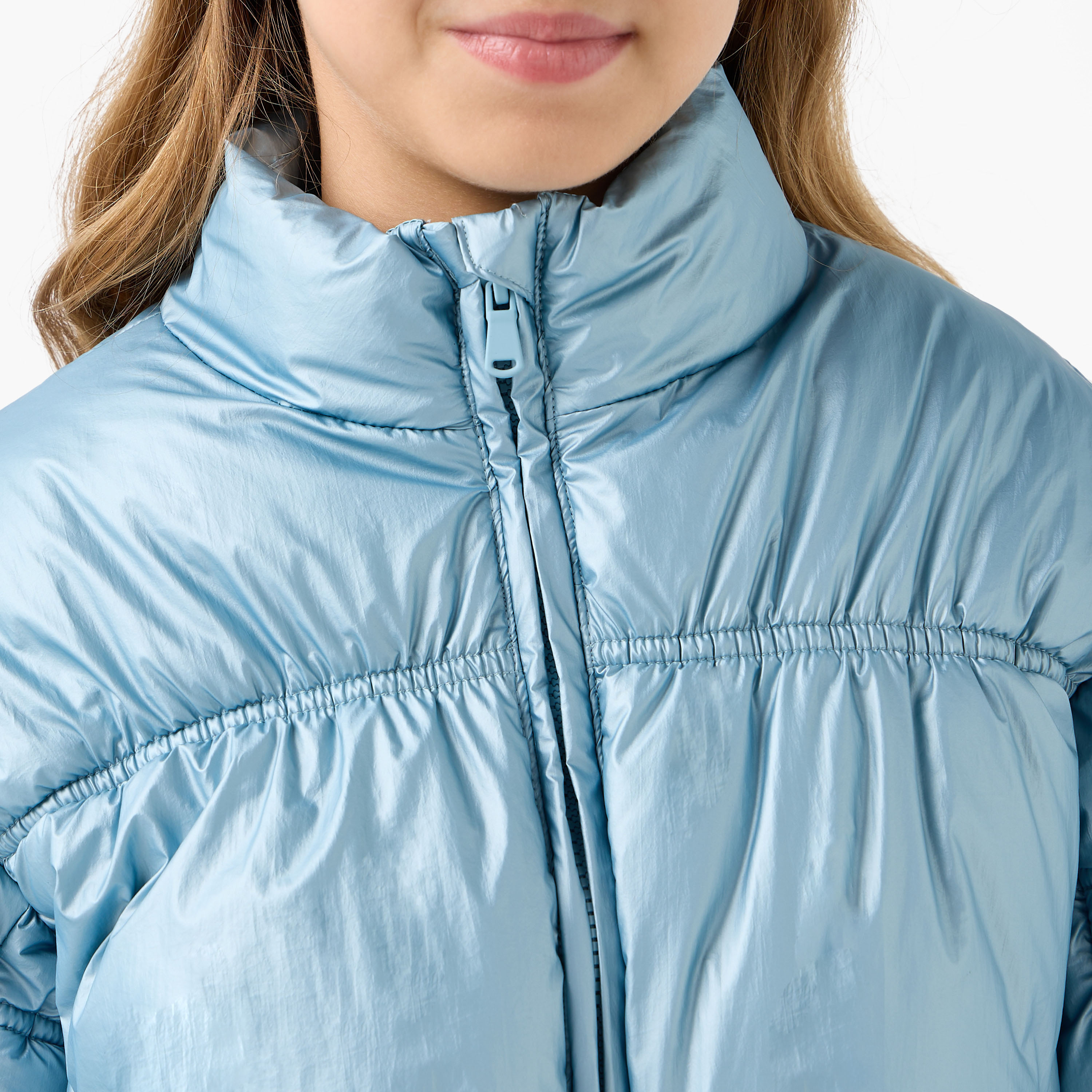 Juniors Solid Padded Jacket with High Neck and Zip Closure-girls-clothing-jacketsandcoats-image-4