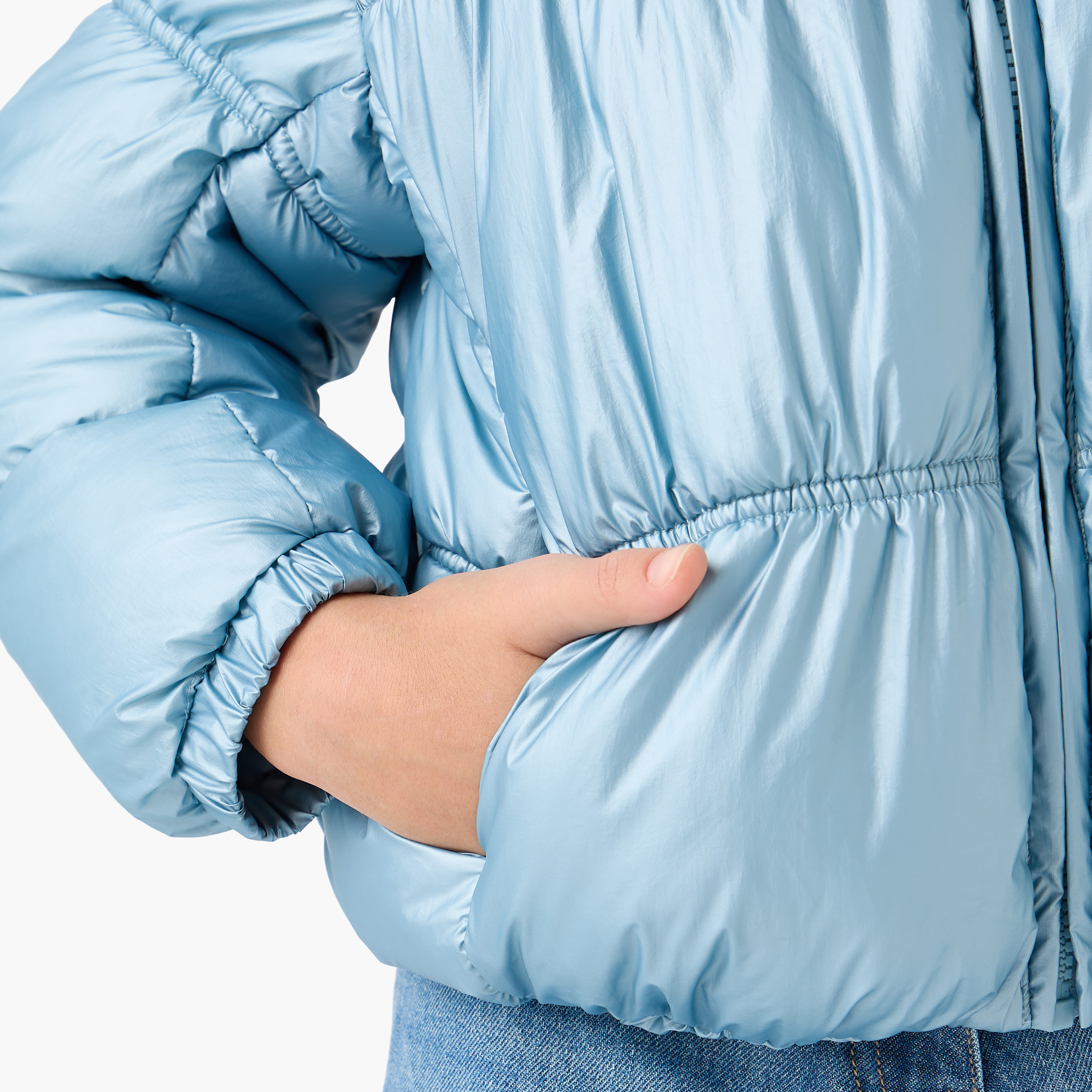 Juniors Solid Padded Jacket with High Neck and Zip Closure-girls-clothing-jacketsandcoats-image-5