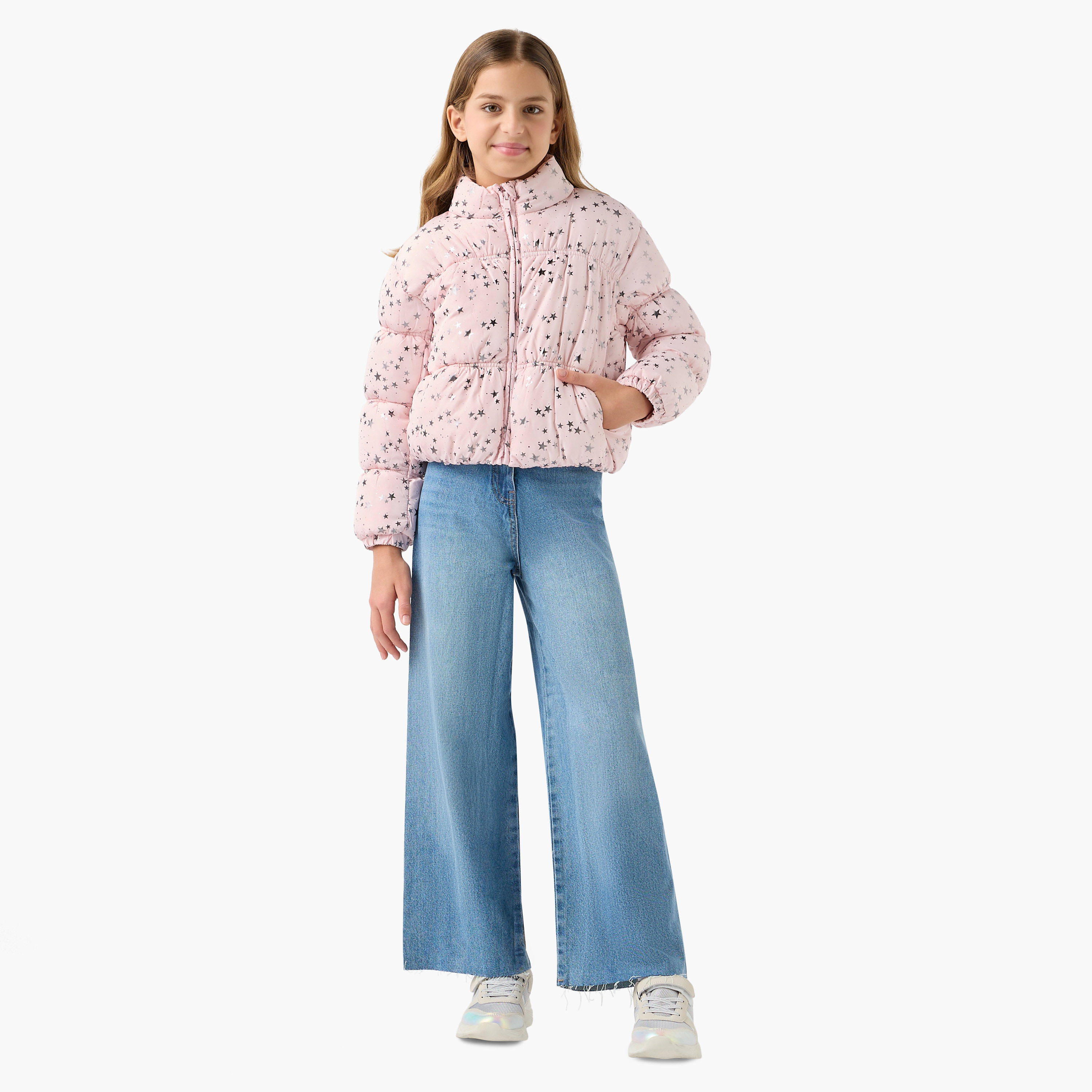 Juniors All-Over Print Zip Through Puffer Jacket with Pockets-girls-clothing-jacketsandcoats-image-6