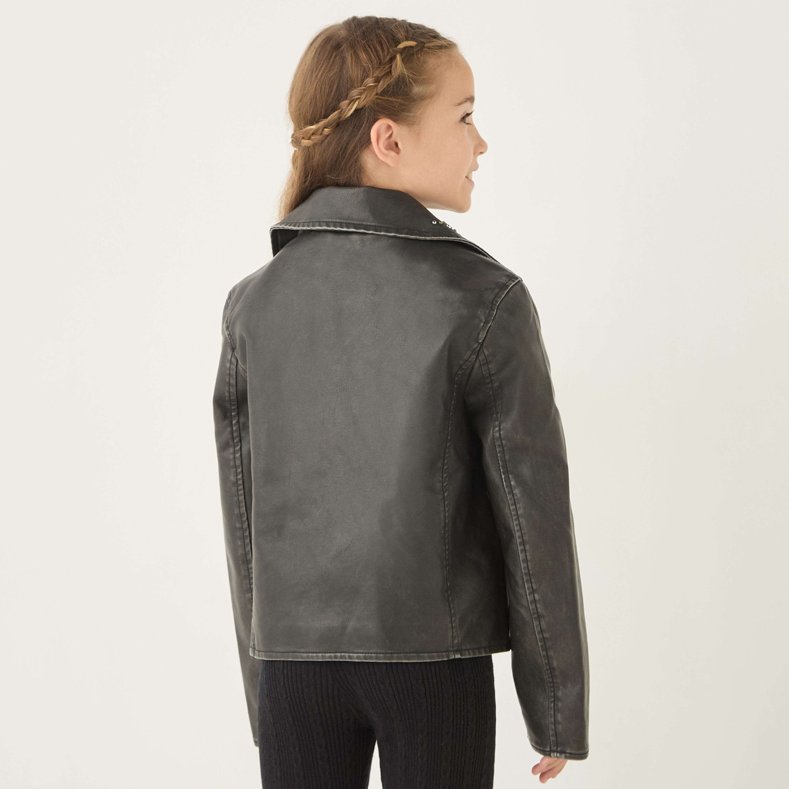 Juniors Studded Pleather Jacket with Long Sleeves-girls-clothing-winterwear-jacketsandcoats-image-3