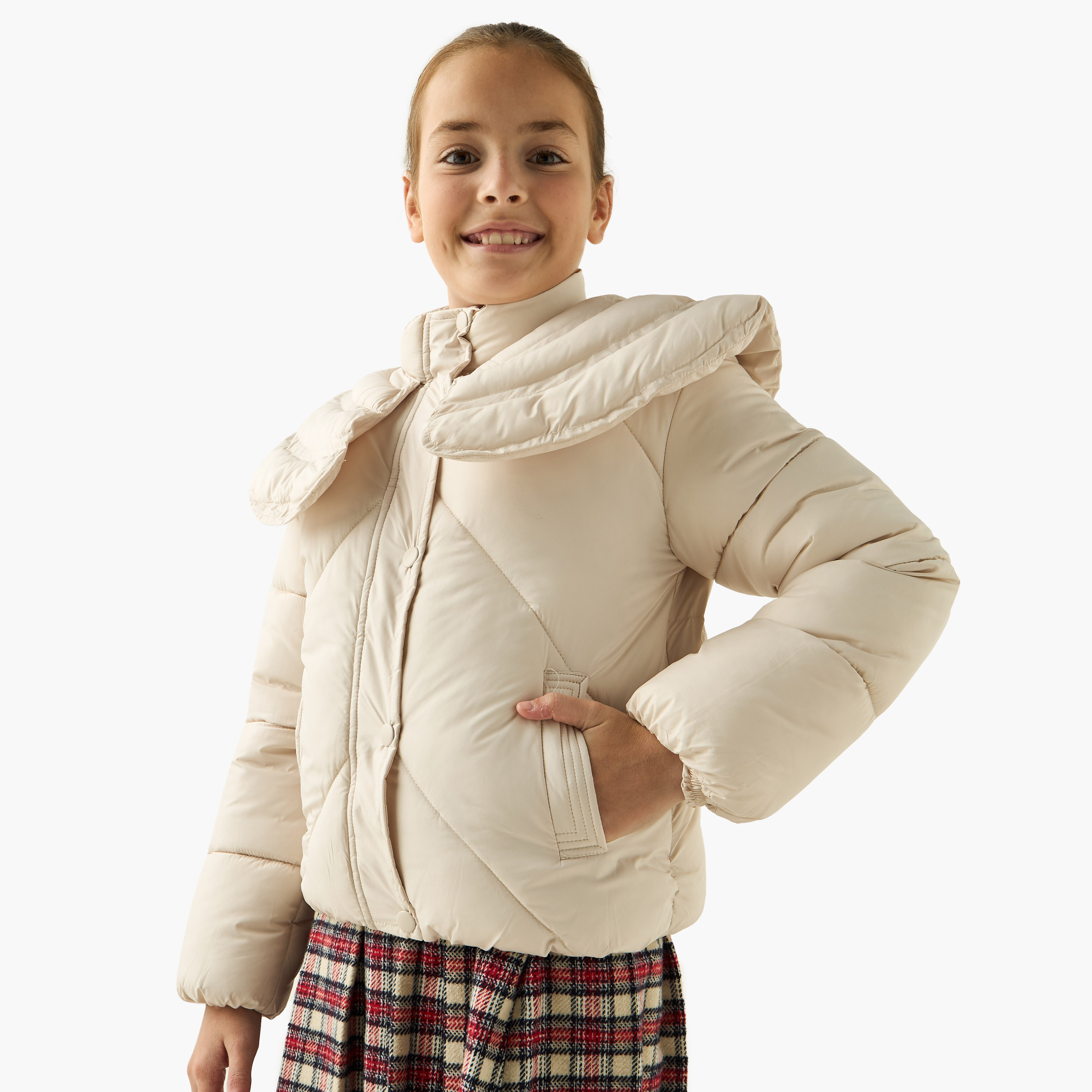 Juniors Quilted Heavy Jacket with Button Closure and Long Sleeves-girls-clothing-jacketsandcoats-image-1