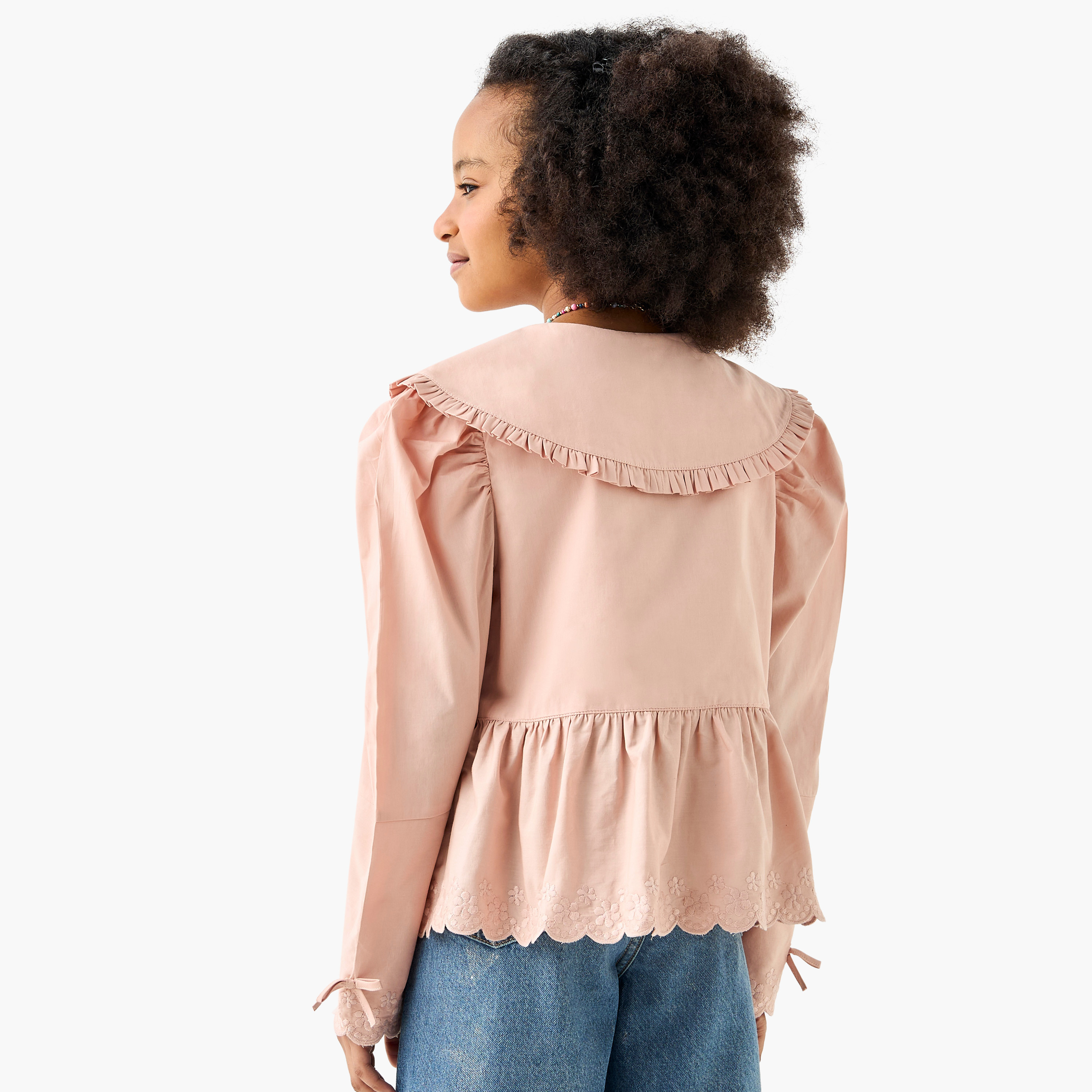 Eligo Solid Peplum Top with Peter Pan Collar and Long Sleeves-girls-clothing-blousesandshirts-image-3