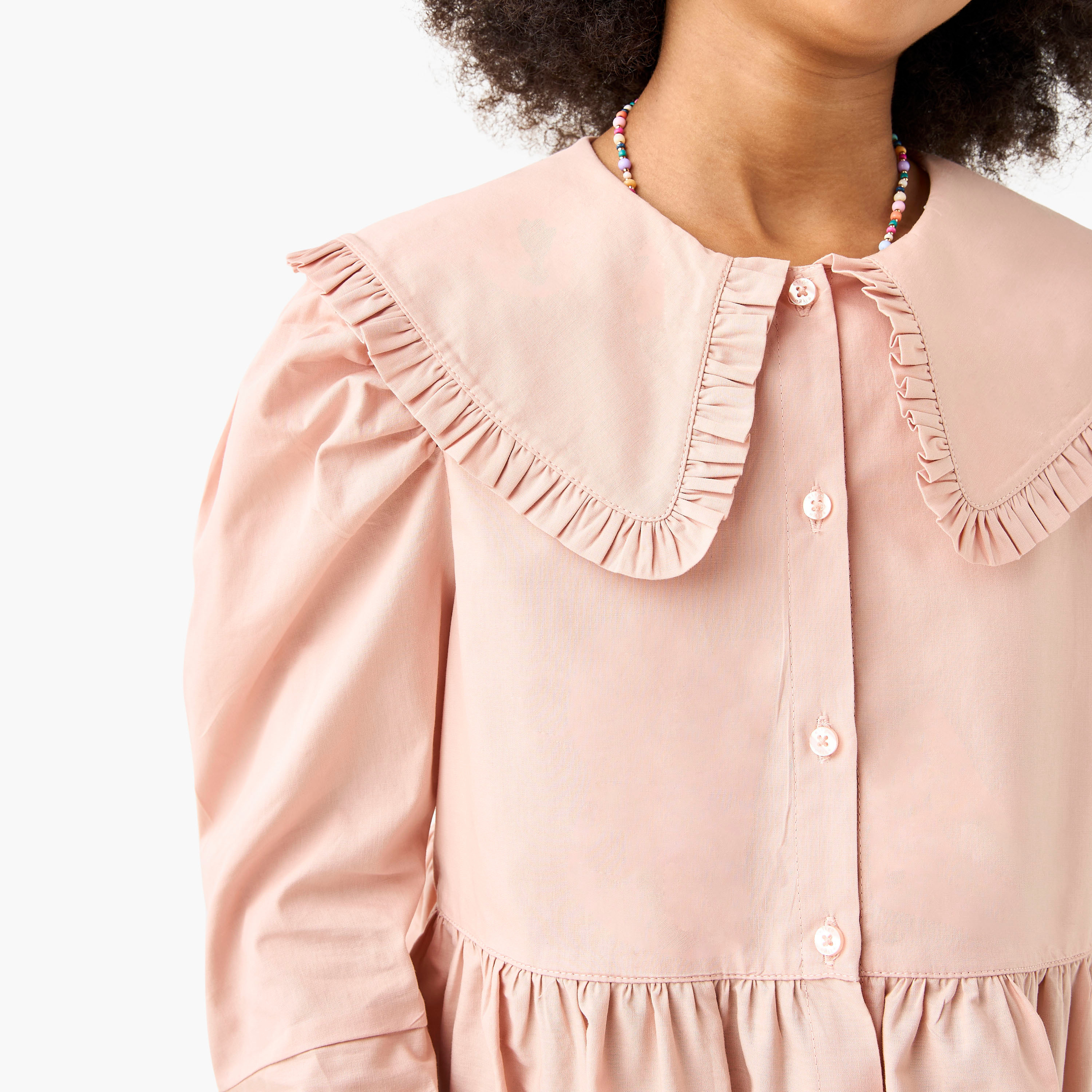 Eligo Solid Peplum Top with Peter Pan Collar and Long Sleeves-girls-clothing-blousesandshirts-image-4