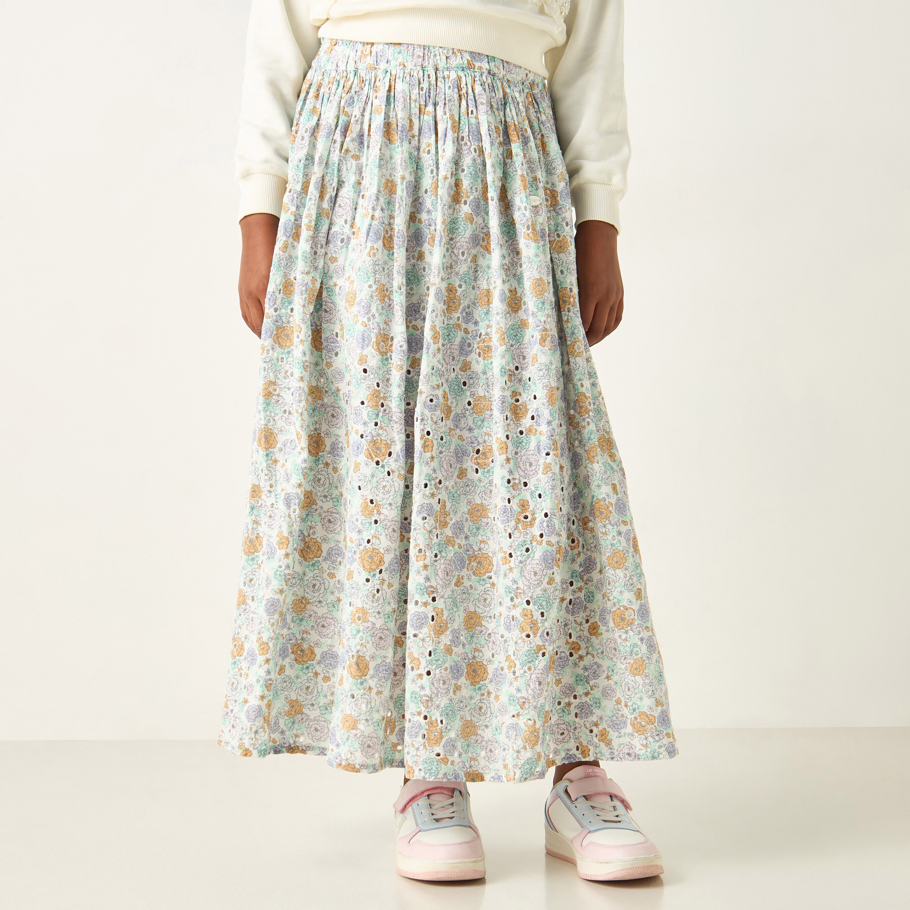 Eligo All-Over Floral Print Skirt with Elasticated Waistband-girls-clothing-bottoms-skirts-image-1