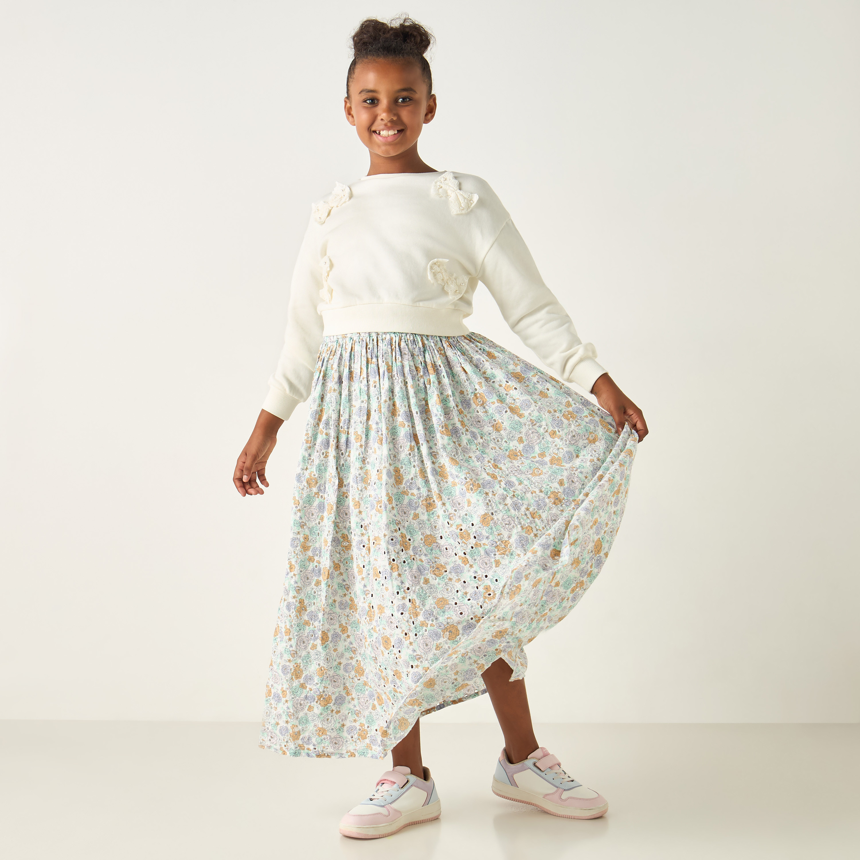 Eligo All-Over Floral Print Skirt with Elasticated Waistband-girls-clothing-bottoms-skirts-image-2