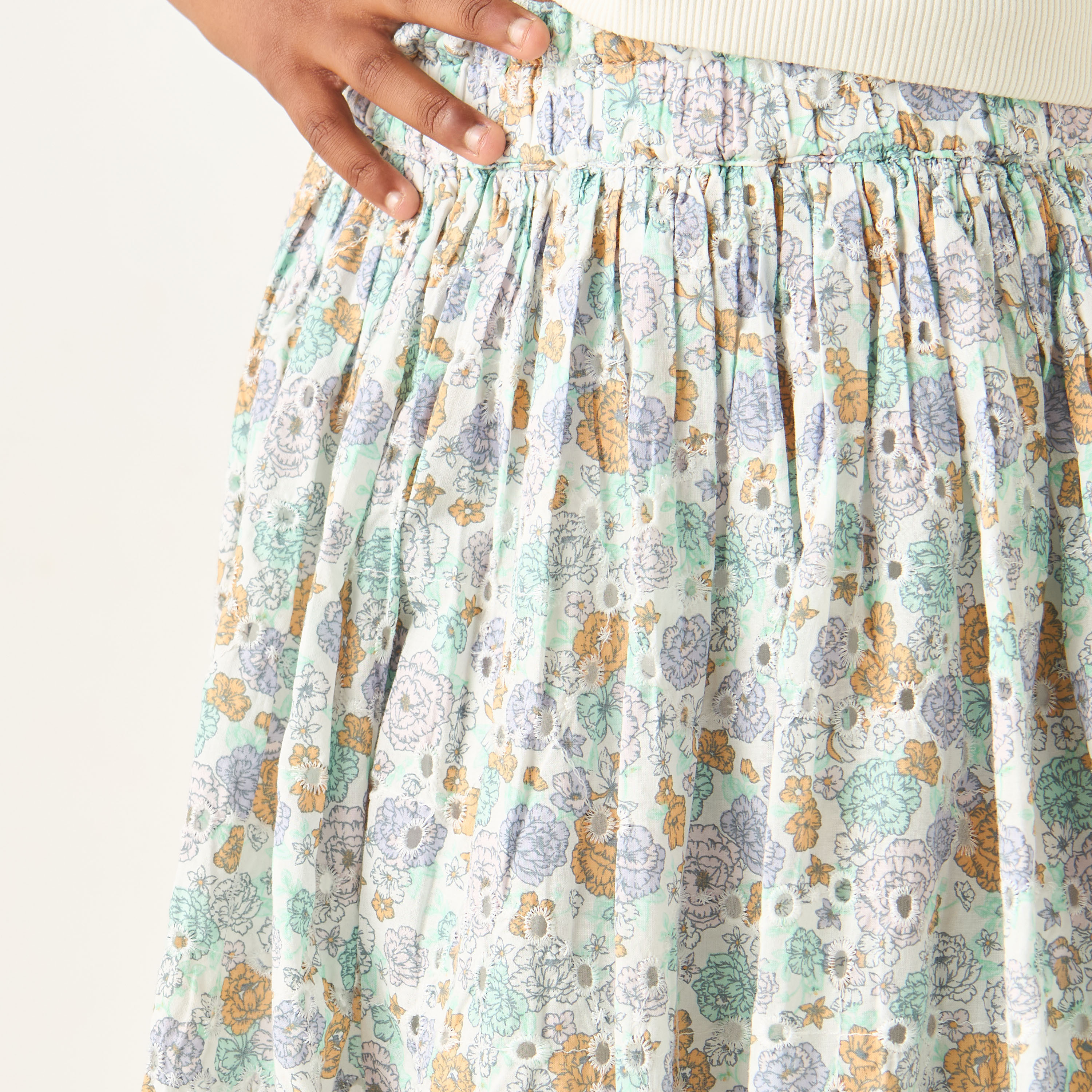 Eligo All-Over Floral Print Skirt with Elasticated Waistband-girls-clothing-bottoms-skirts-image-4