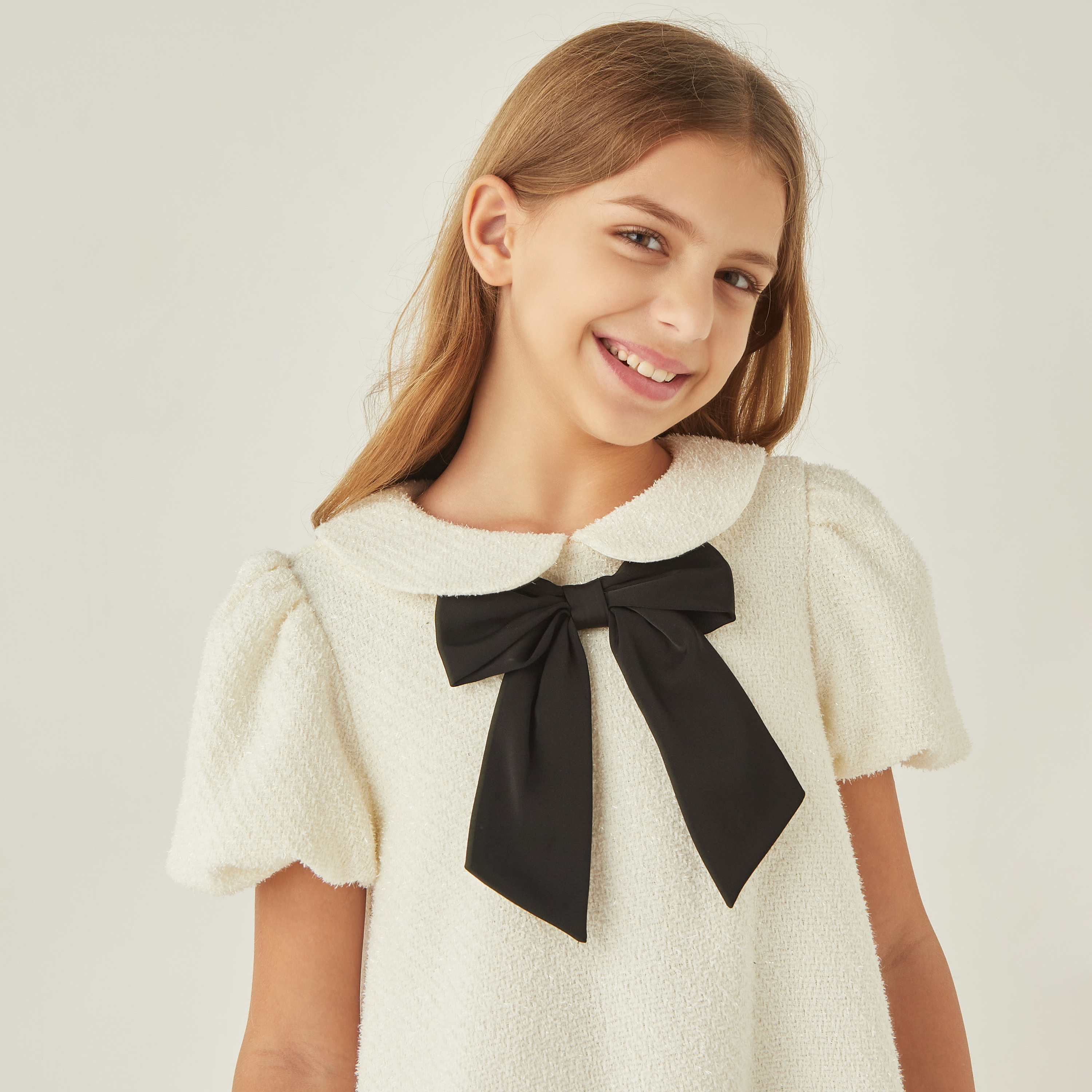 Buy Eligo Textured A-line Dress with Peter Pan Collar and