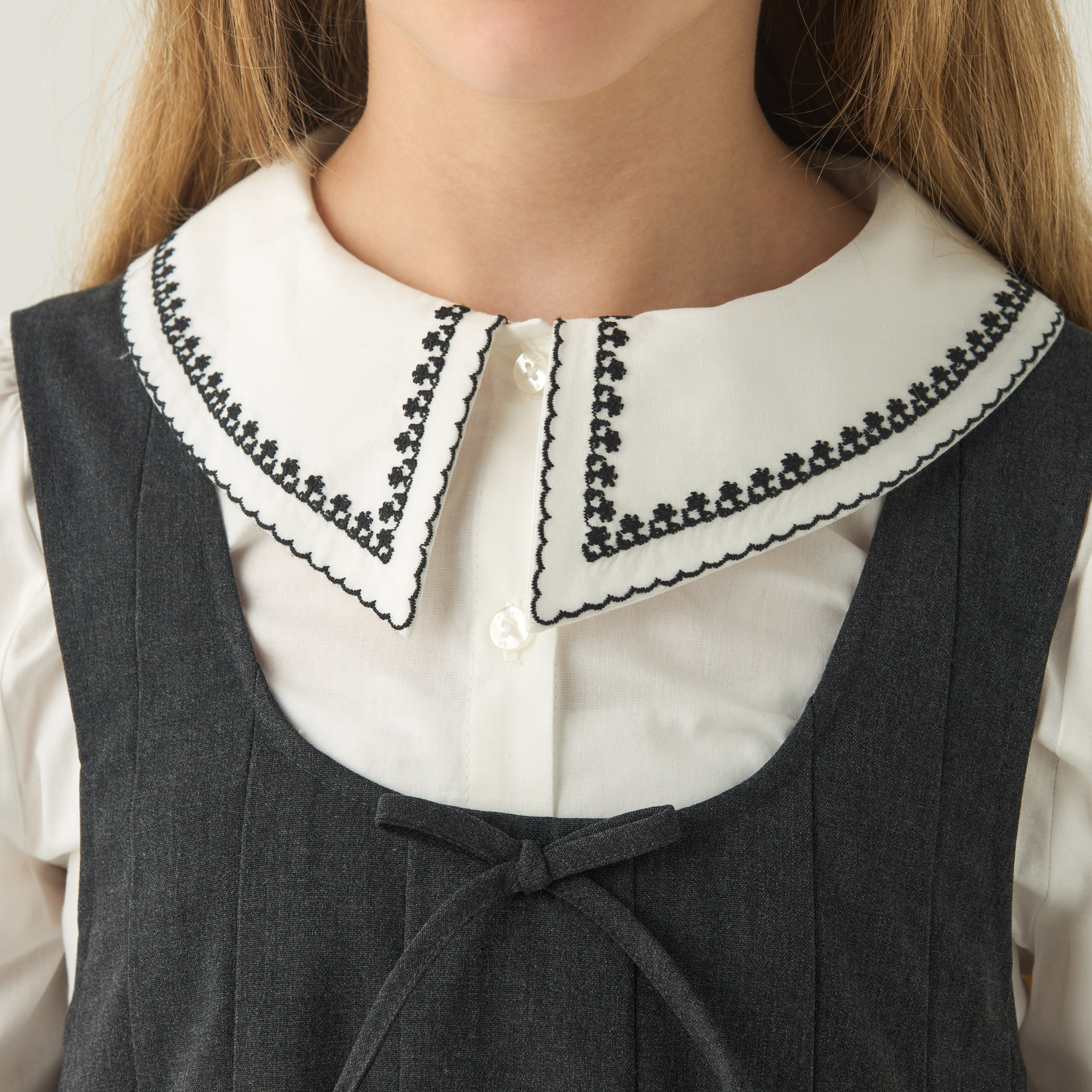 Eligo Solid A-line Pinafore Dress with Embroidered Long Sleeves Shirt-girls-clothing-dressesandjumpsuits-image-4