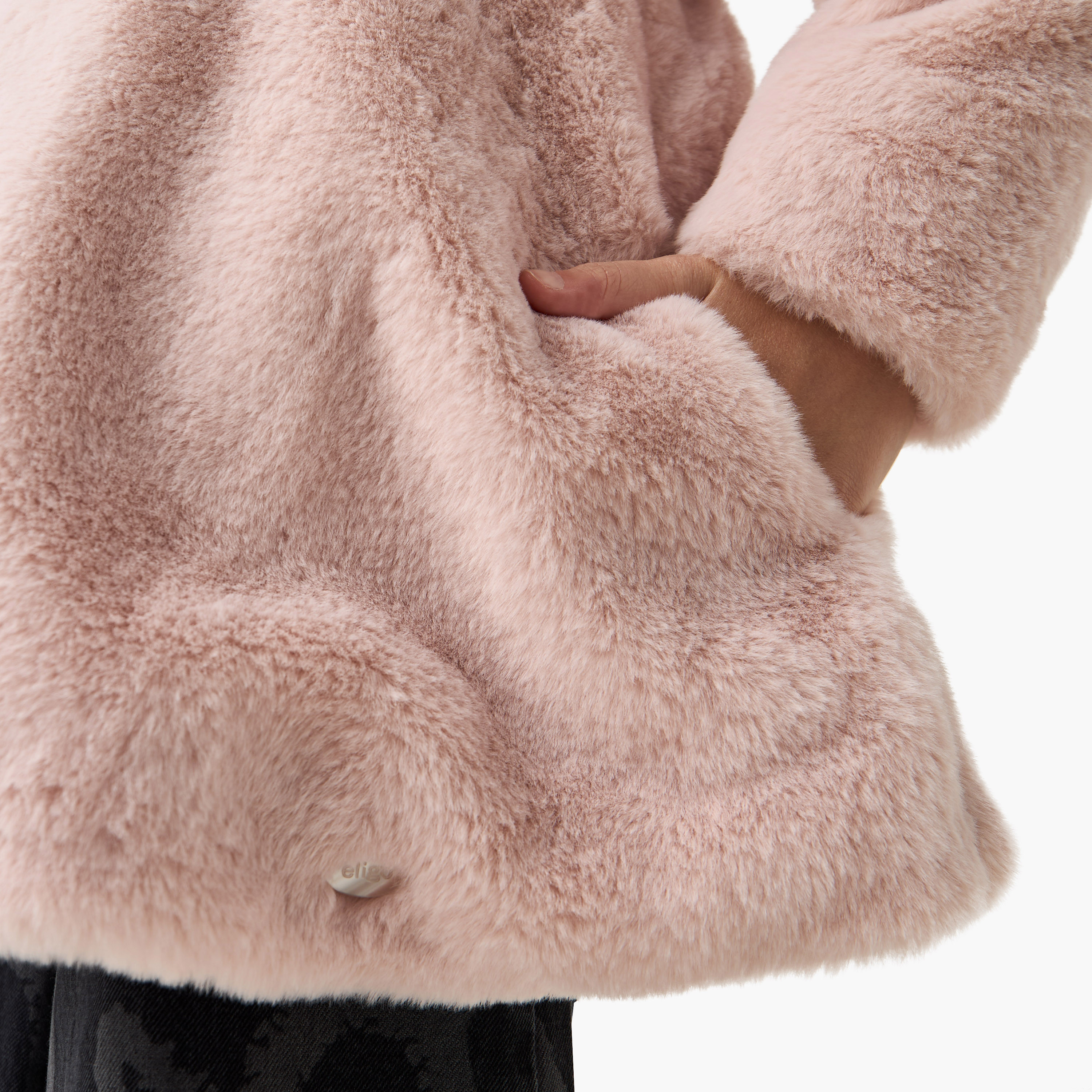 Eligo Faux Fur Textured Longline Jacket with Long Sleeves and Pockets-girls-clothing-winterwear-jacketsandcoats-image-4