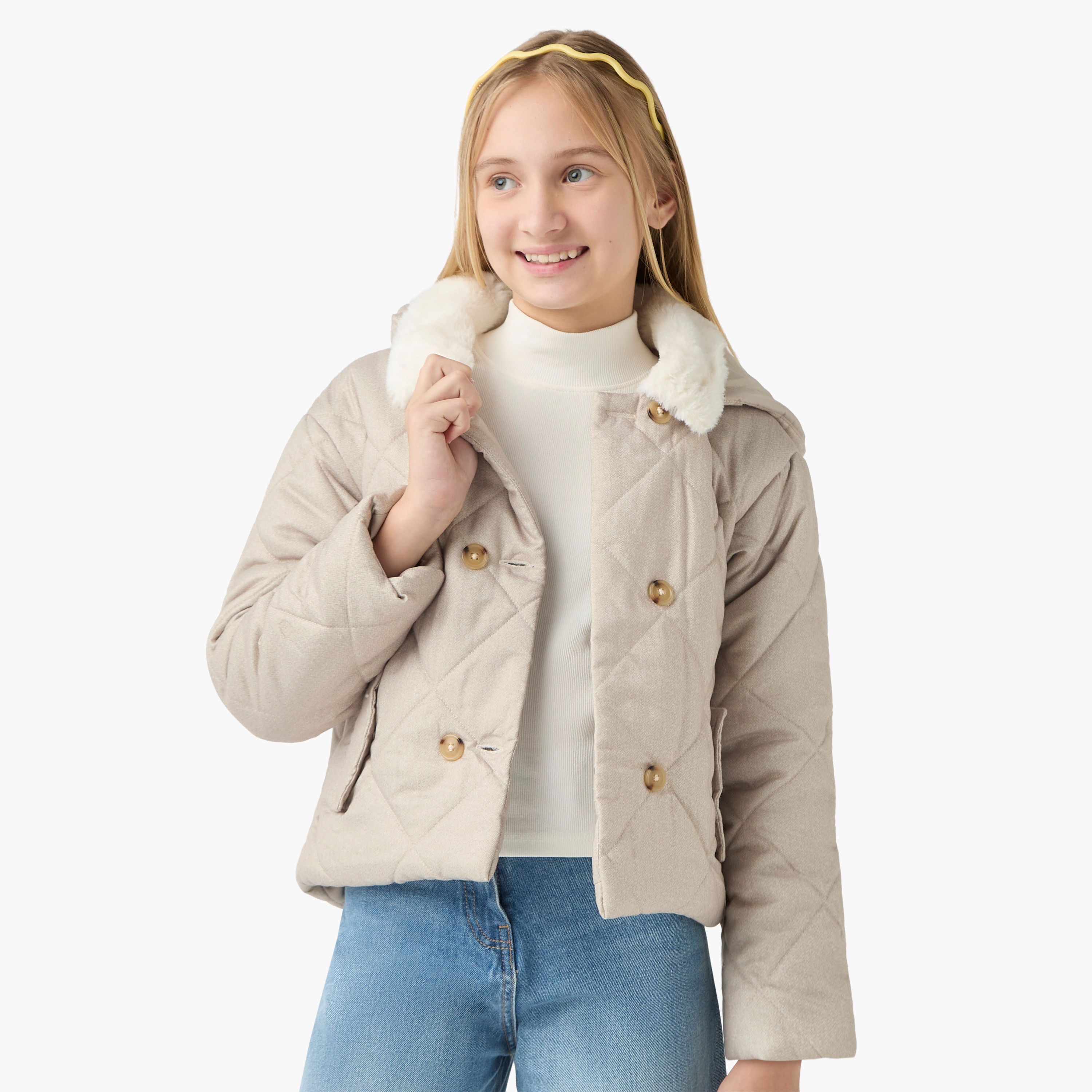 جاكيت مبطّن بقبعة قابلة للفصل وجيوب من إليجو-girls-clothing-winterwear-jacketsandcoats-image-5