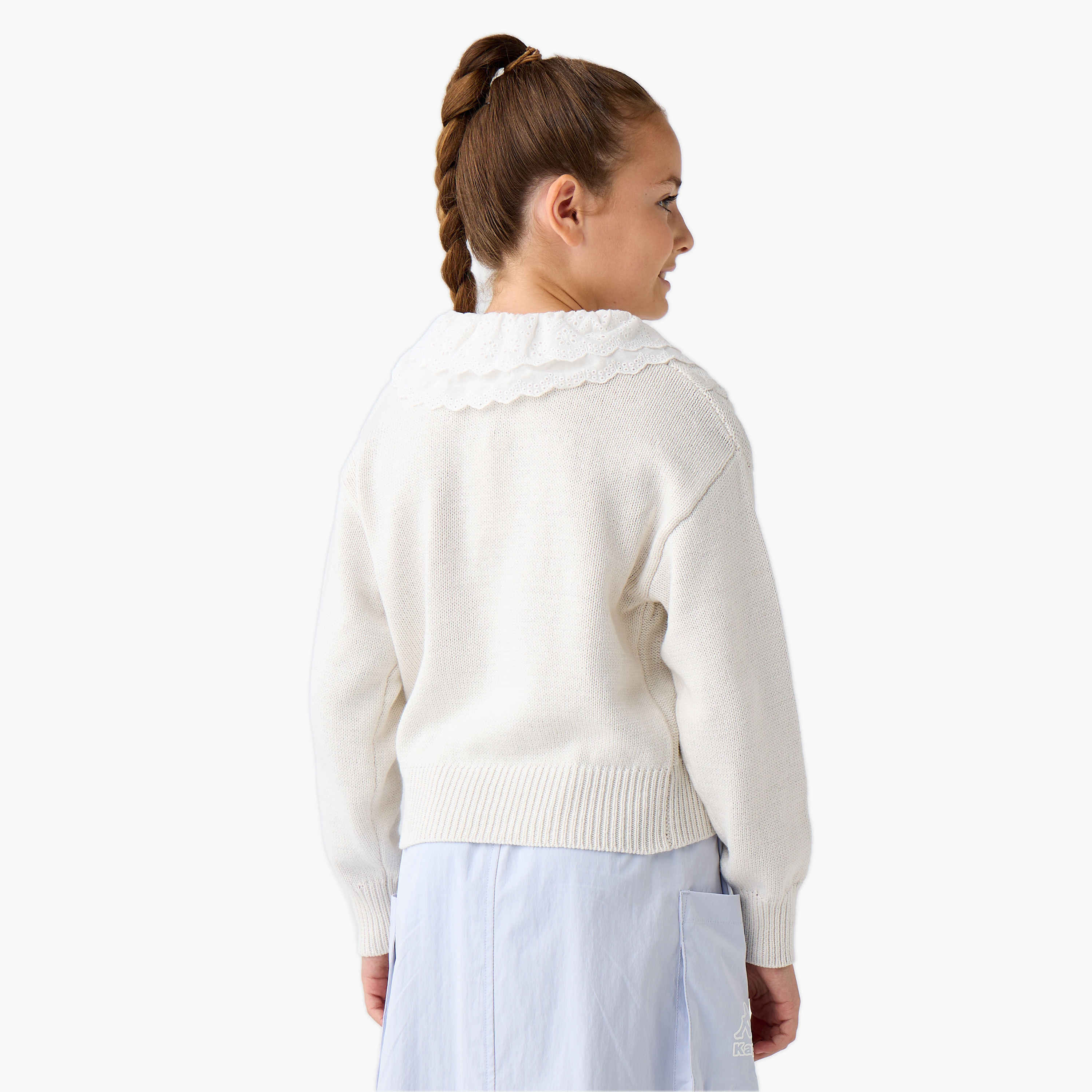 Eligo Lace Detail Button Through Cardigan with Long Sleeves-girls-clothing-winterwear-jumpersandcardigans-image-3