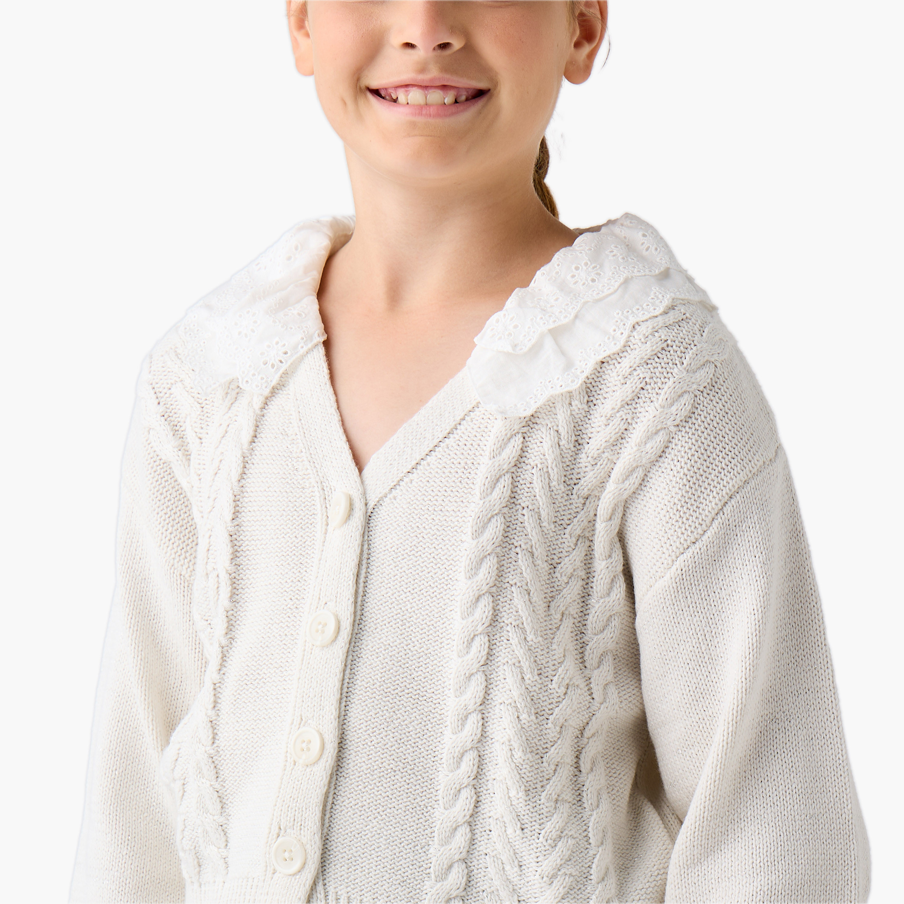 Eligo Lace Detail Button Through Cardigan with Long Sleeves-girls-clothing-winterwear-jumpersandcardigans-image-4