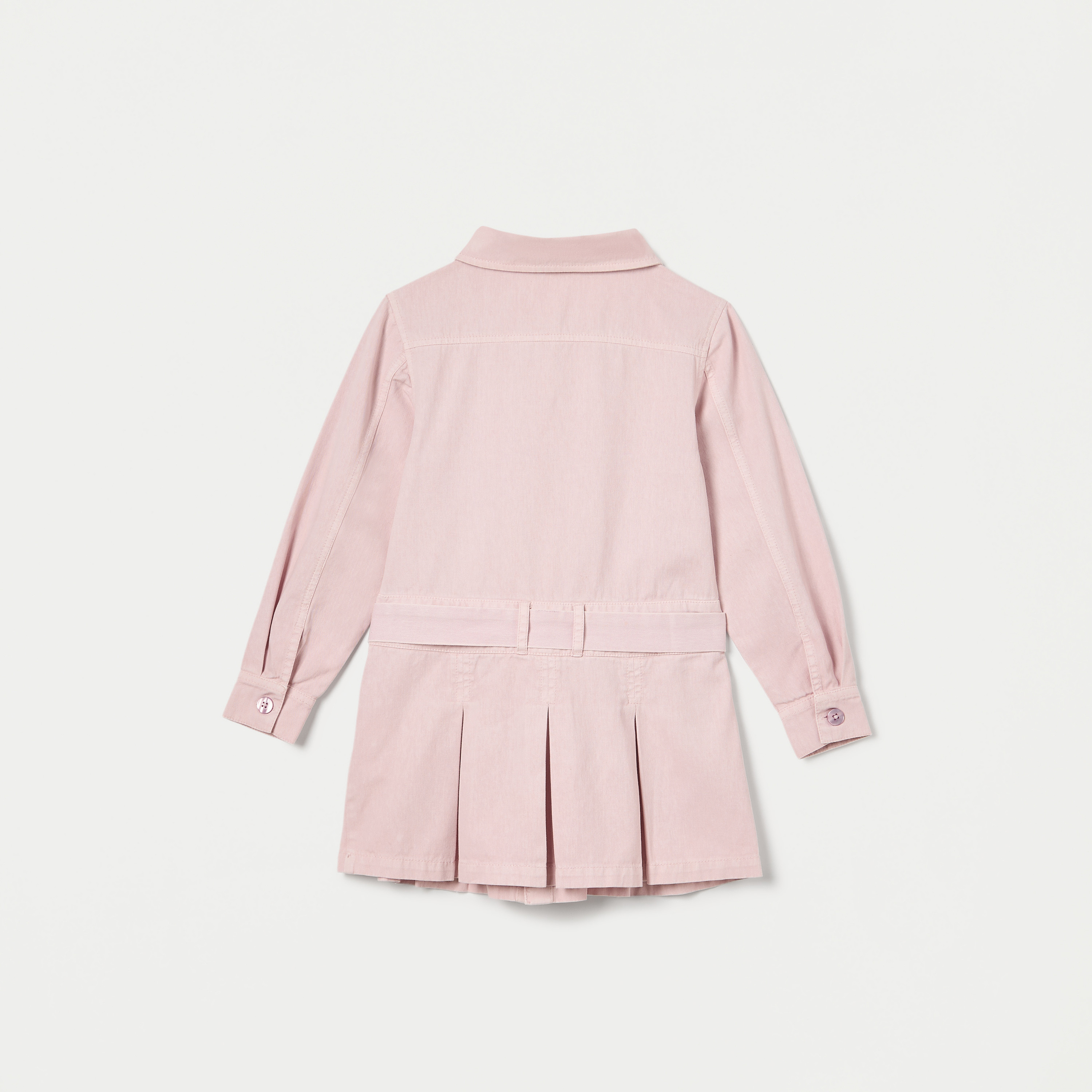 فستان قميص سادة بياقة عادية وحزام من لي كوبر-girls-clothing-dressesandjumpsuits-image-2