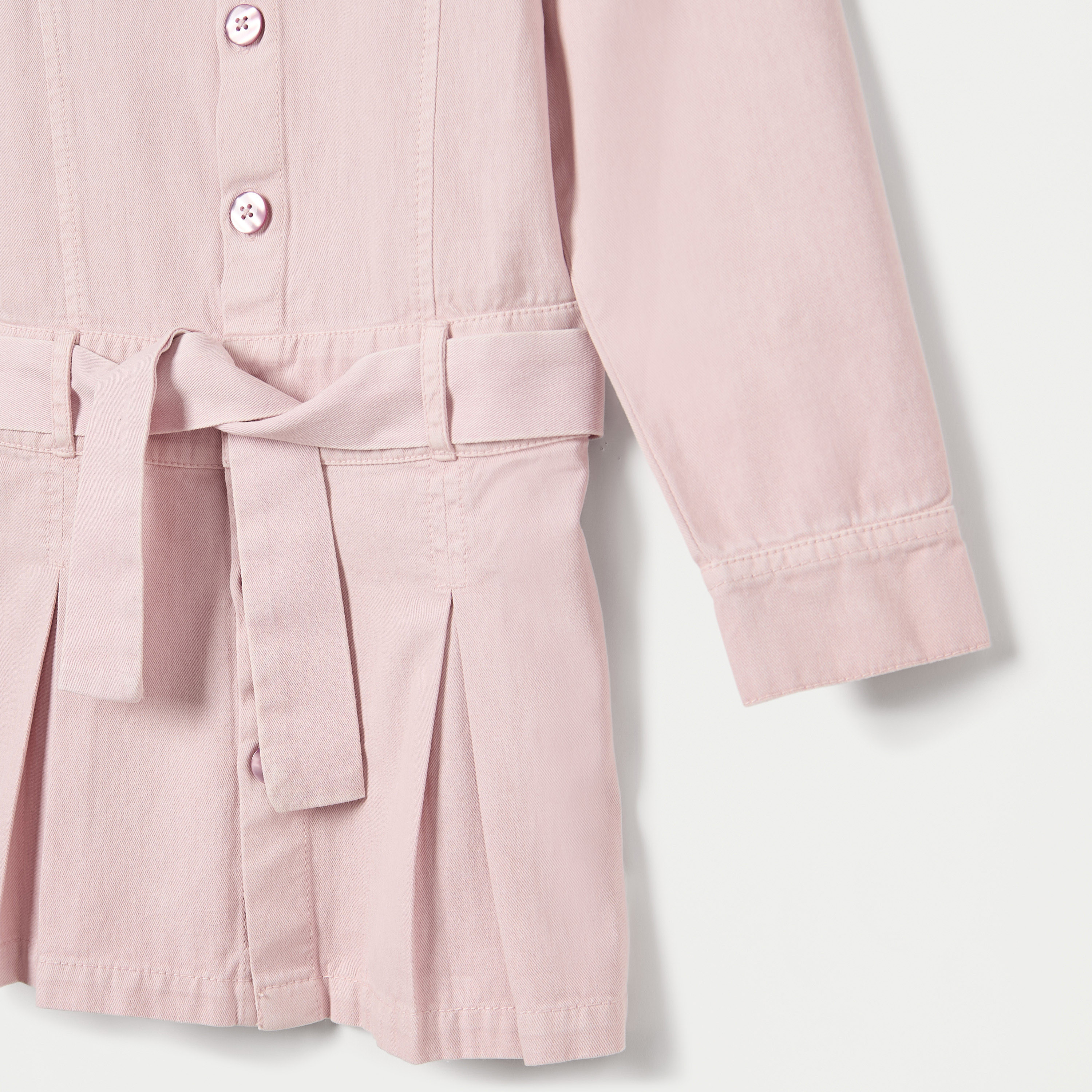 فستان قميص سادة بياقة عادية وحزام من لي كوبر-girls-clothing-dressesandjumpsuits-image-4