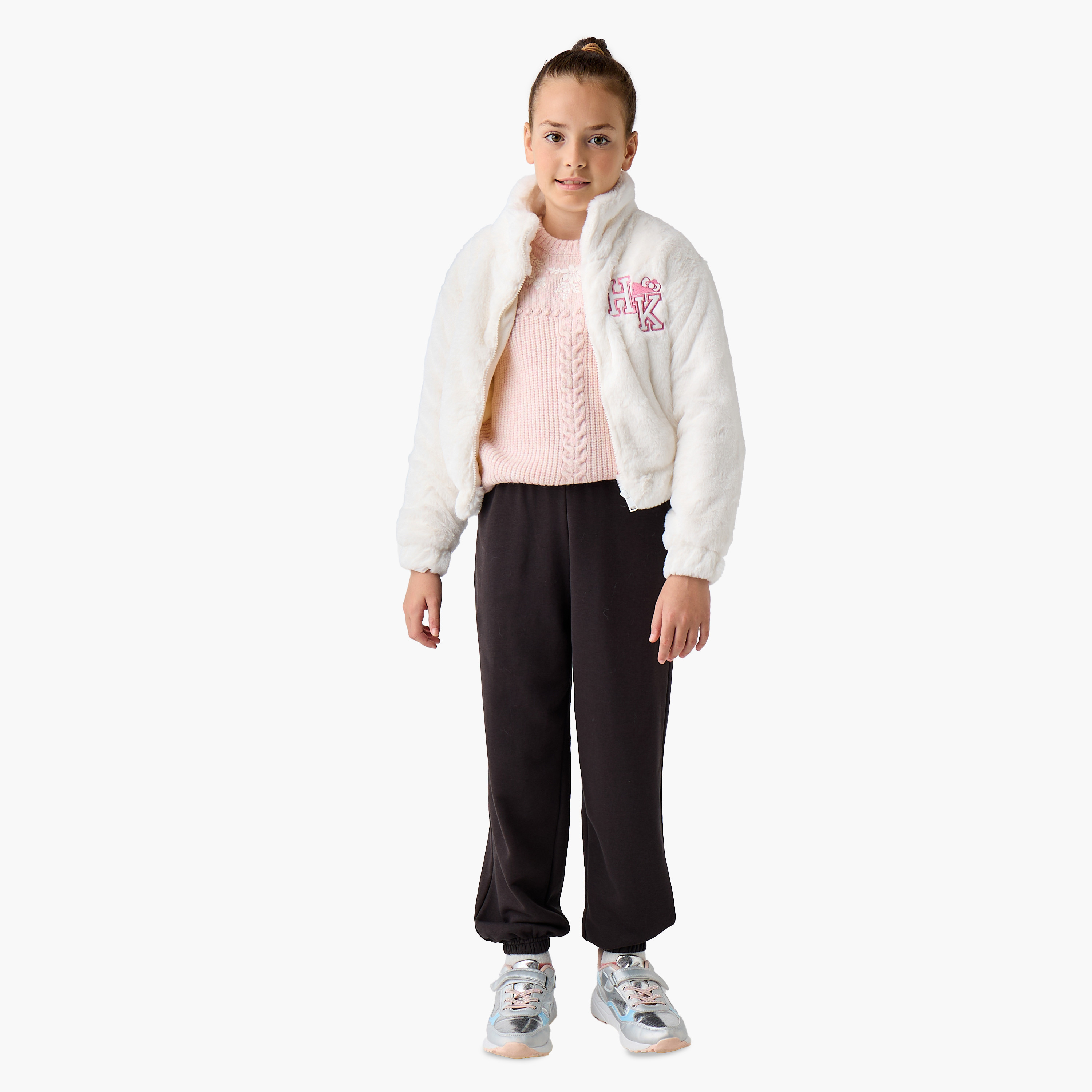 Sanrio Hello Kitty Textured Zip-Through Jacket with Long Sleeves-girls-clothing-winterwear-jacketsandcoats-image-2