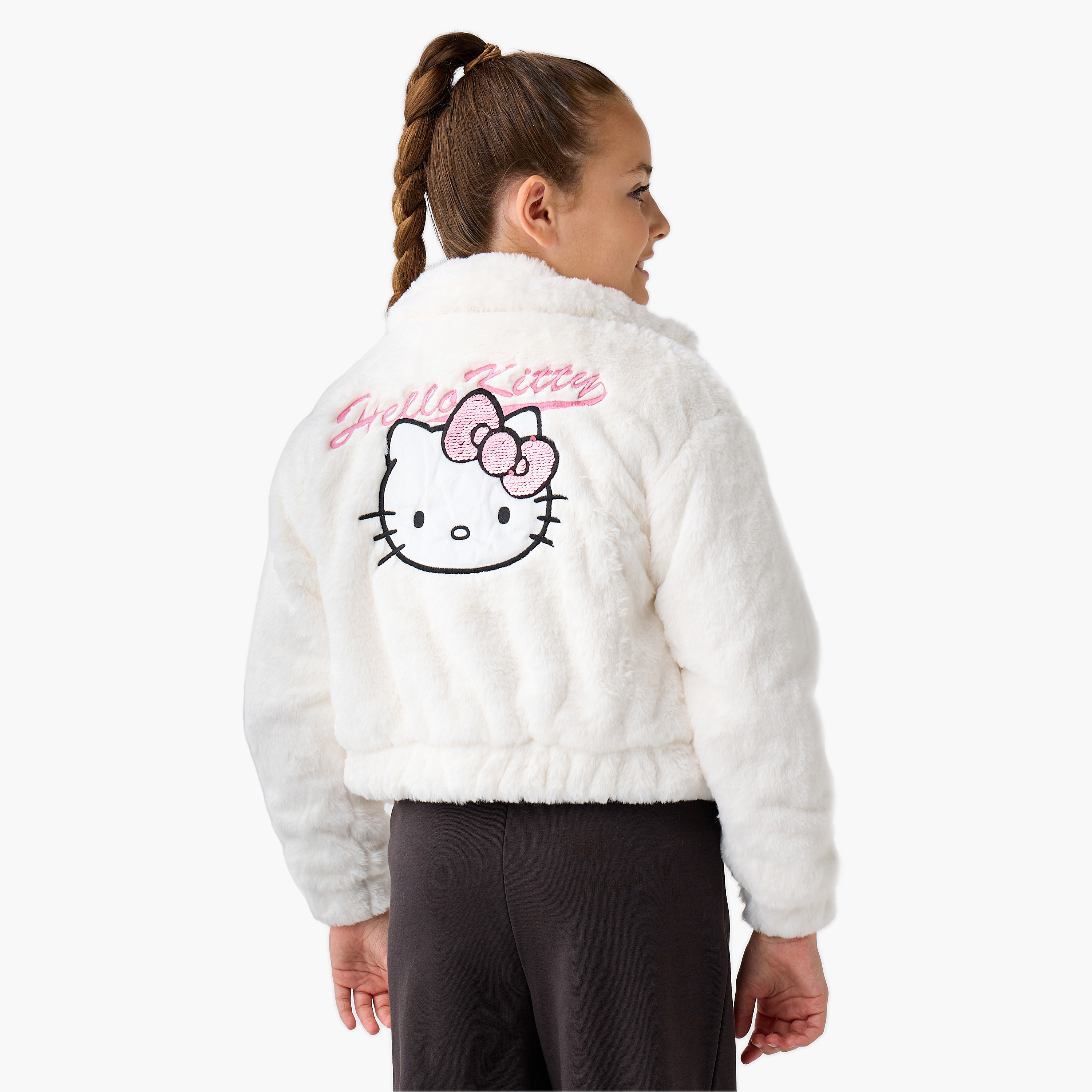 Sanrio Hello Kitty Textured Zip-Through Jacket with Long Sleeves-girls-clothing-winterwear-jacketsandcoats-image-3