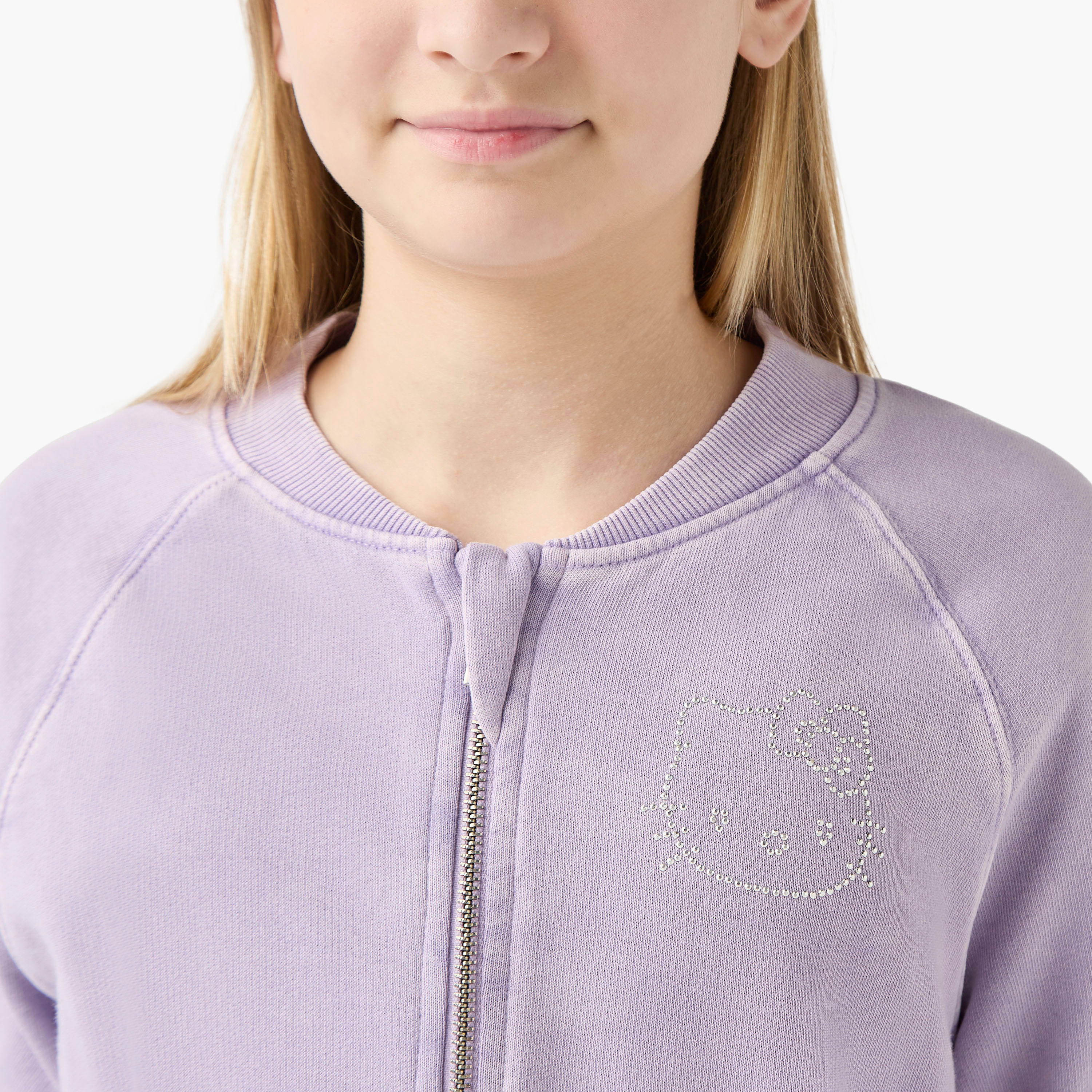 Sanrio Hello Kitty Embellished Sweatshirt with Long Sleeves and Zip Closure-girls-clothing-winterwear-sweatshirts-image-4