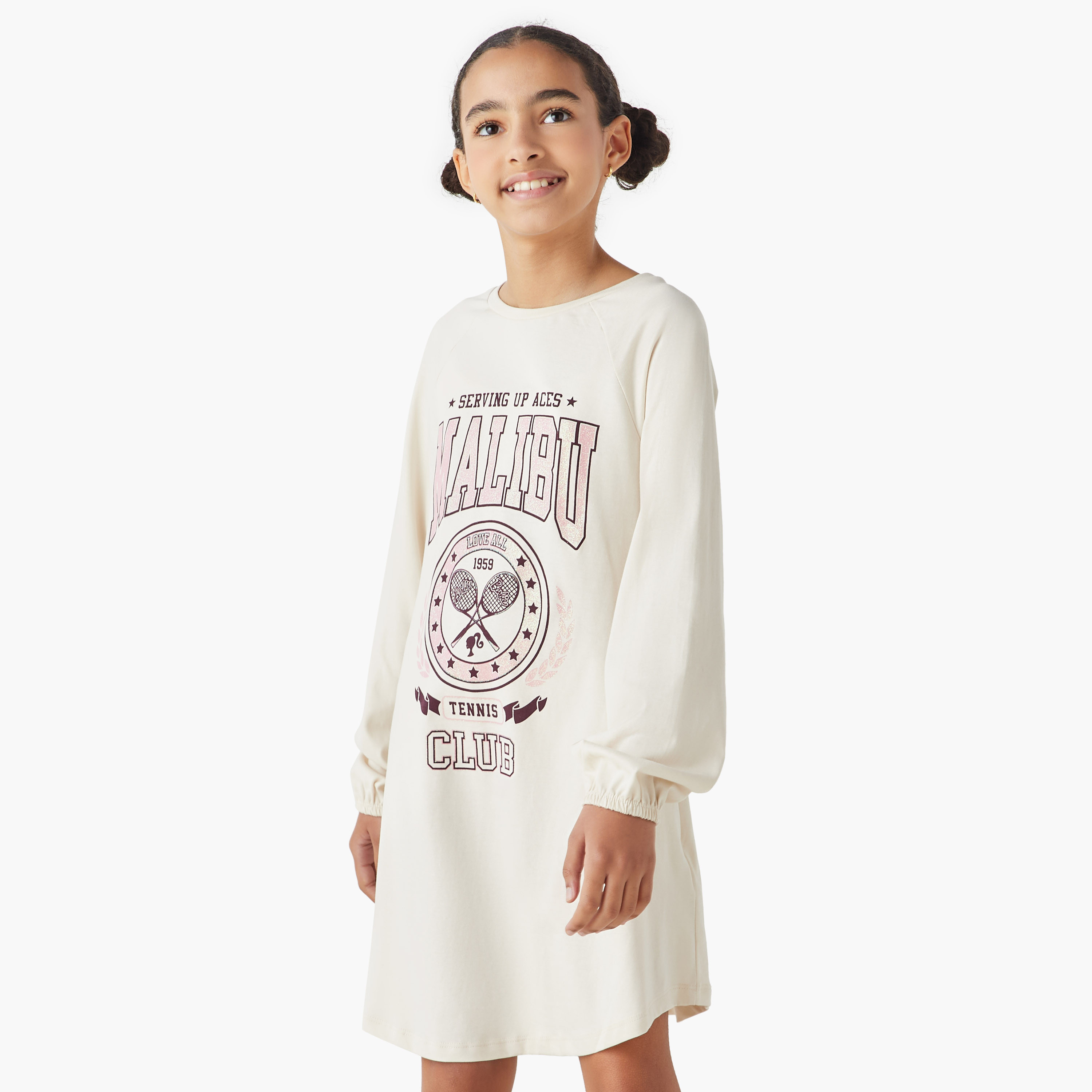 Barbie Print A-line Round Neck Dress with Long Sleeves-girls-clothing-dressesandjumpsuits-image-1