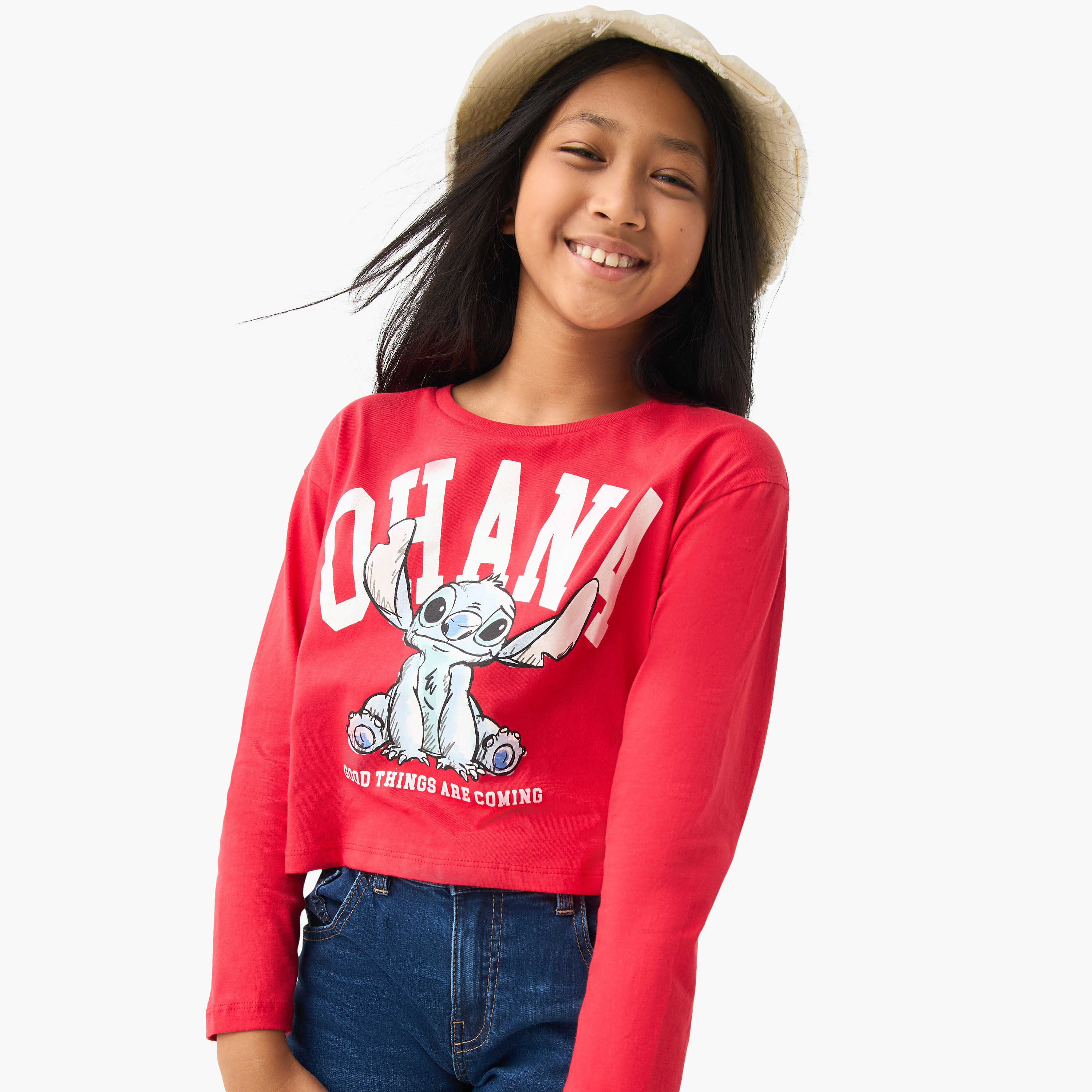 تيشيرت بياقة ضيقة وأكمام طويلة وطبعات-girls-clothing-tshirts-image-1