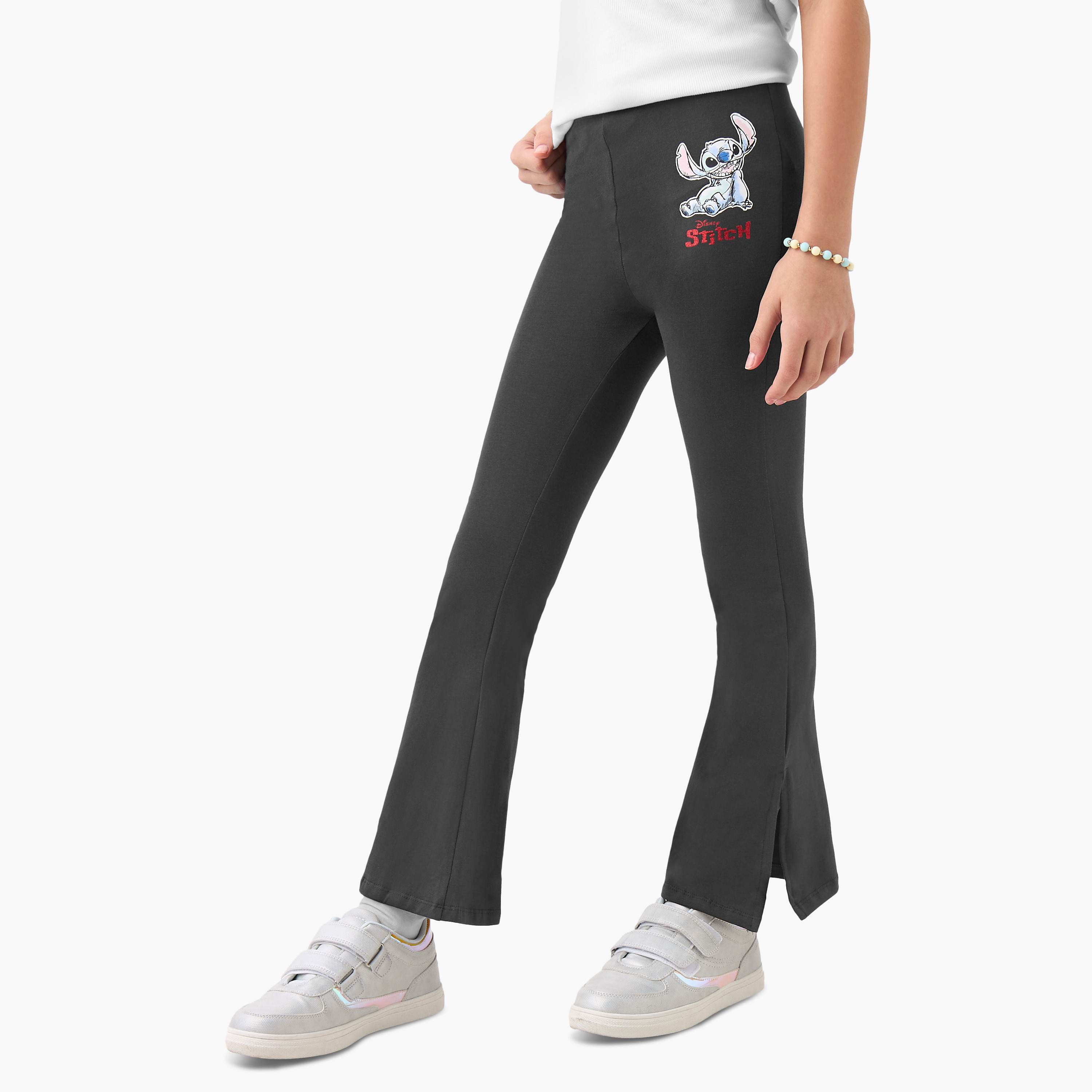 Disney Stitch Print Leggings with Elasticated Waistband and Slit Detail-girls-clothing-bottoms-leggings-image-1