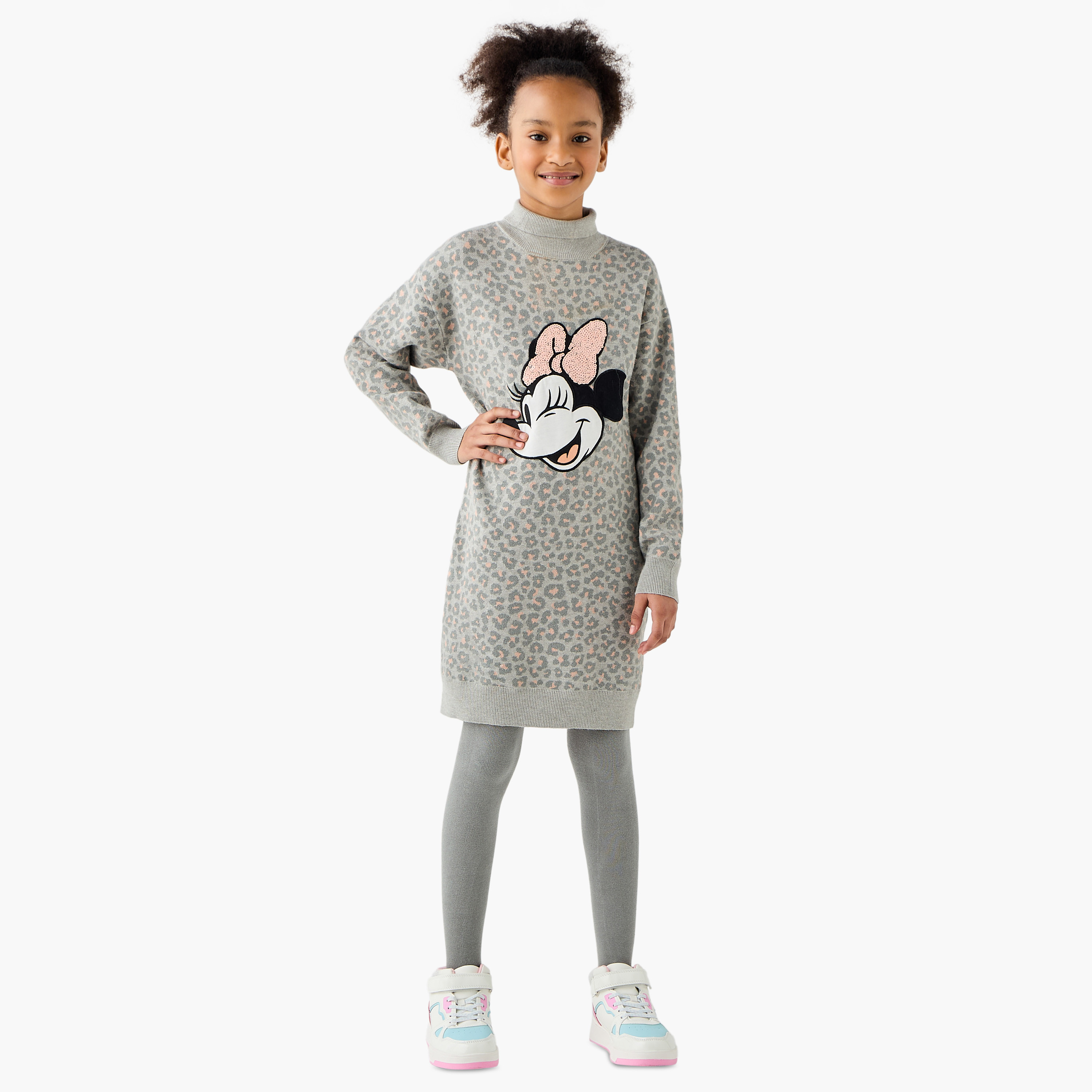 Disney Minnie Mouse Sequinned Sweat Dress and Leggings Set-girls-clothing-winterwear-dresses-image-1