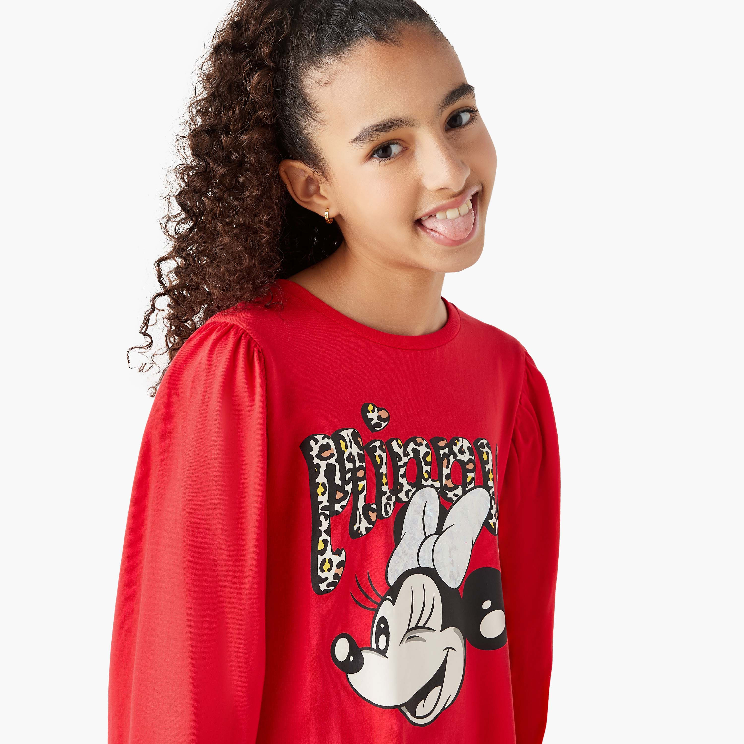 Disney Minnie Mouse Print T-shirt Dress with Round Neck and Long Sleeves-girls-clothing-dressesandjumpsuits-image-4