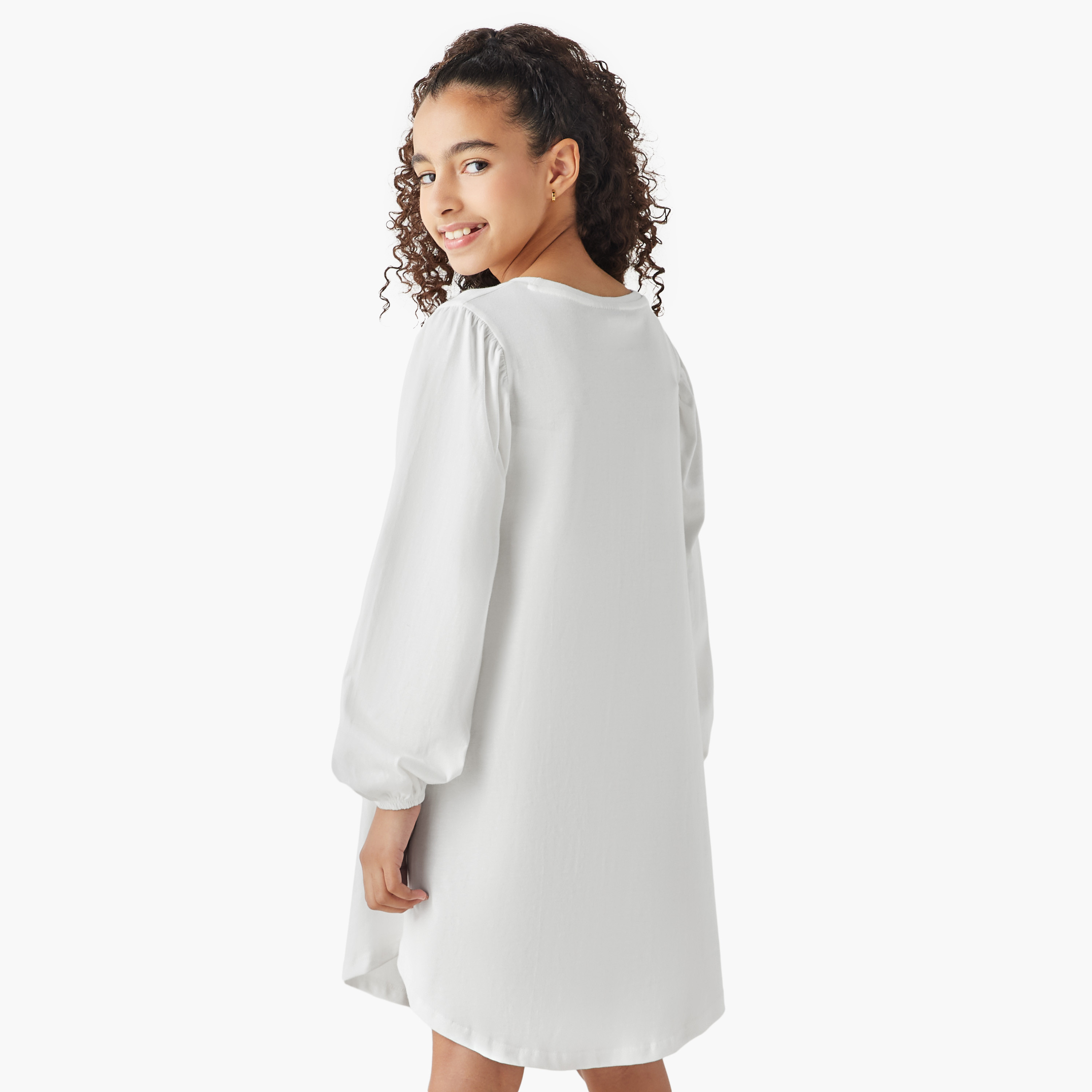 Disney Stitch Print T-shirt Dress with Round Neck and Long Sleeves-girls-clothing-dressesandjumpsuits-image-3