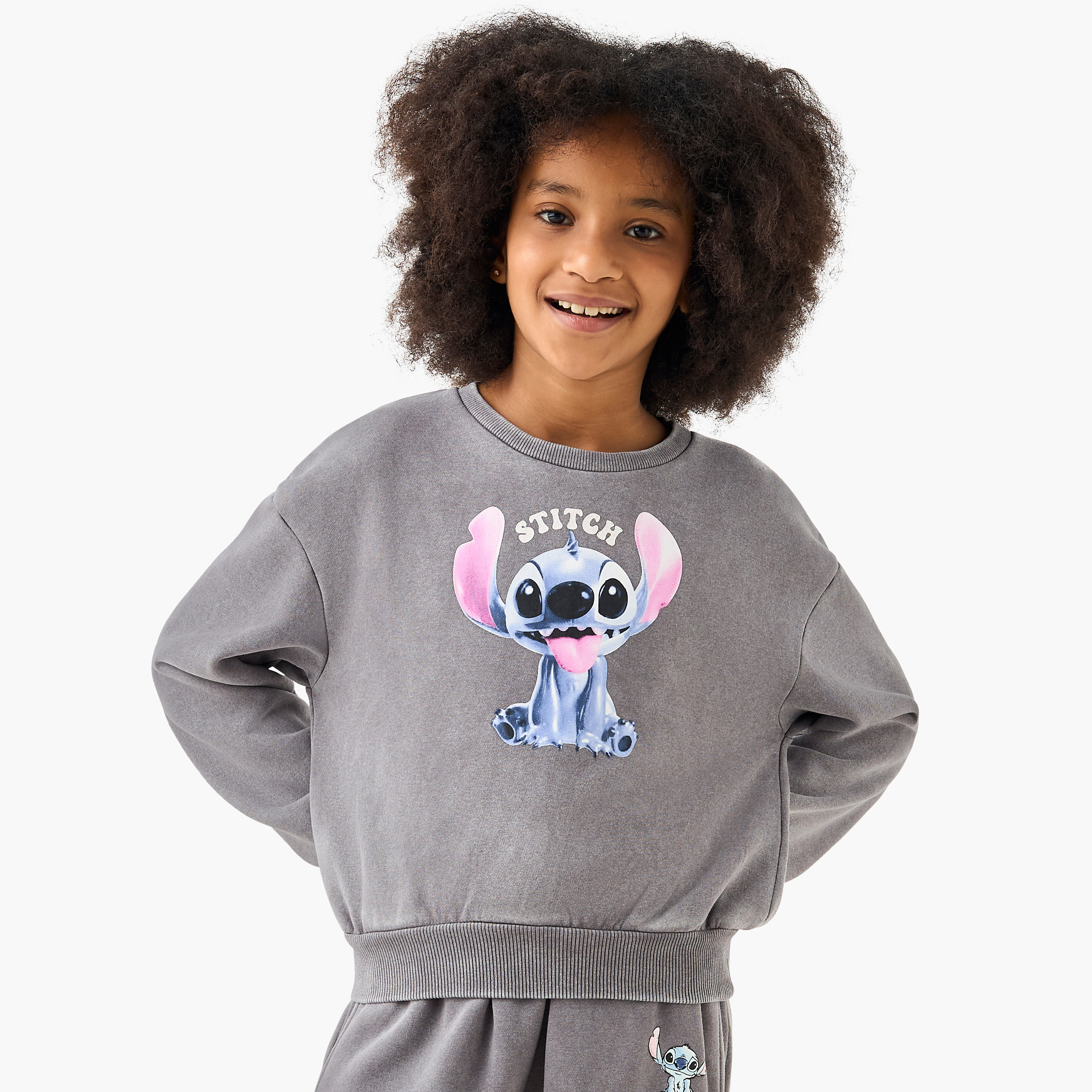 Disney Stitch Print Sweatshirt with Long Sleeves-girls-clothing-winterwear-sweatshirts-image-1