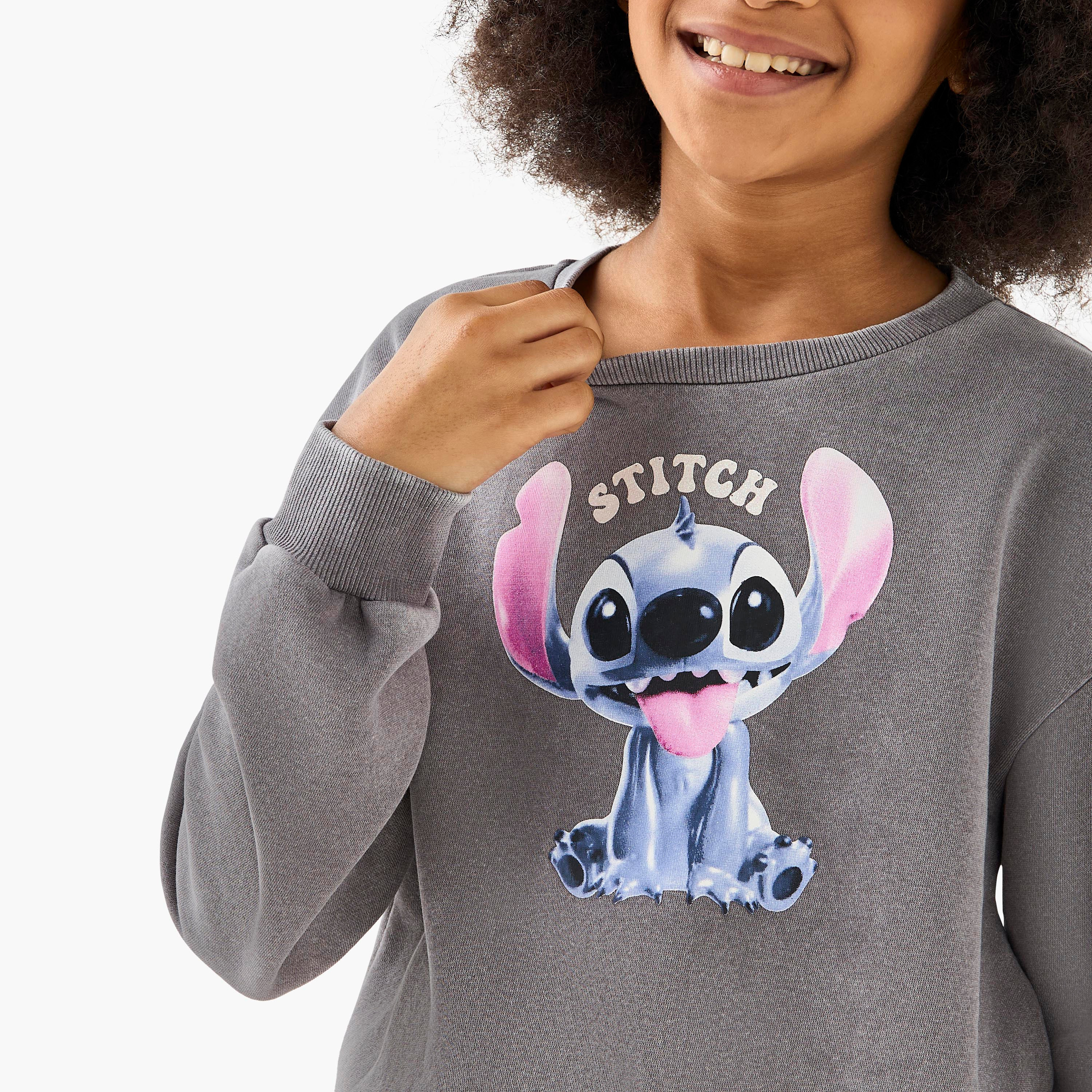 Disney Stitch Print Sweatshirt with Long Sleeves-girls-clothing-winterwear-sweatshirts-image-4