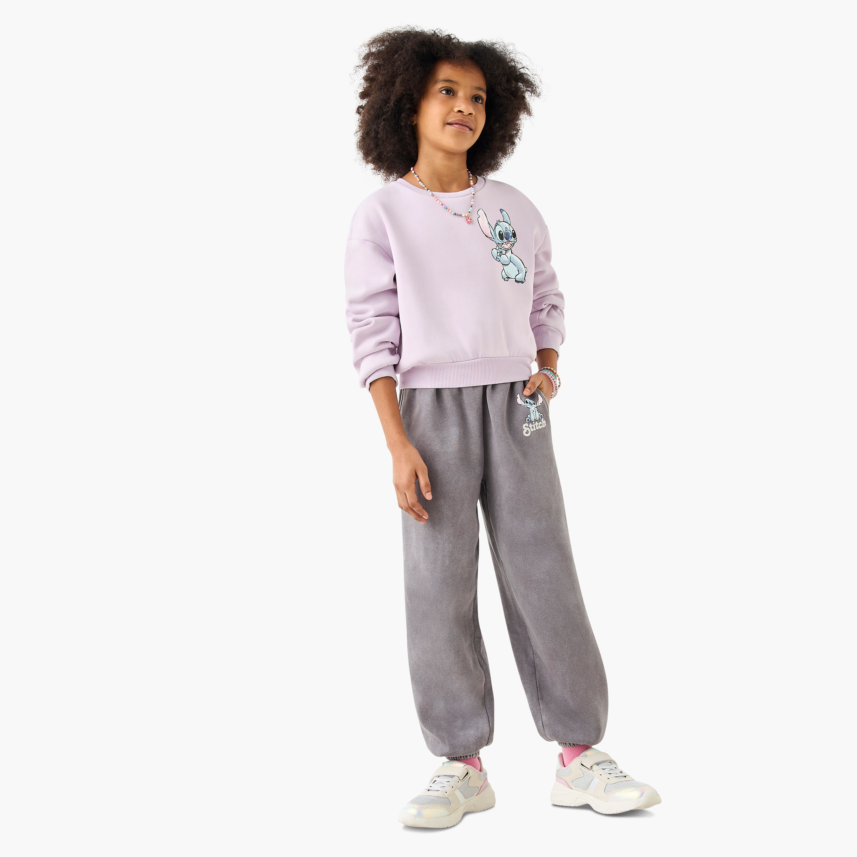 Disney Stitch Print Crew Neck Sweatshirt with Long Sleeves-girls-clothing-winterwear-sweatshirts-image-2