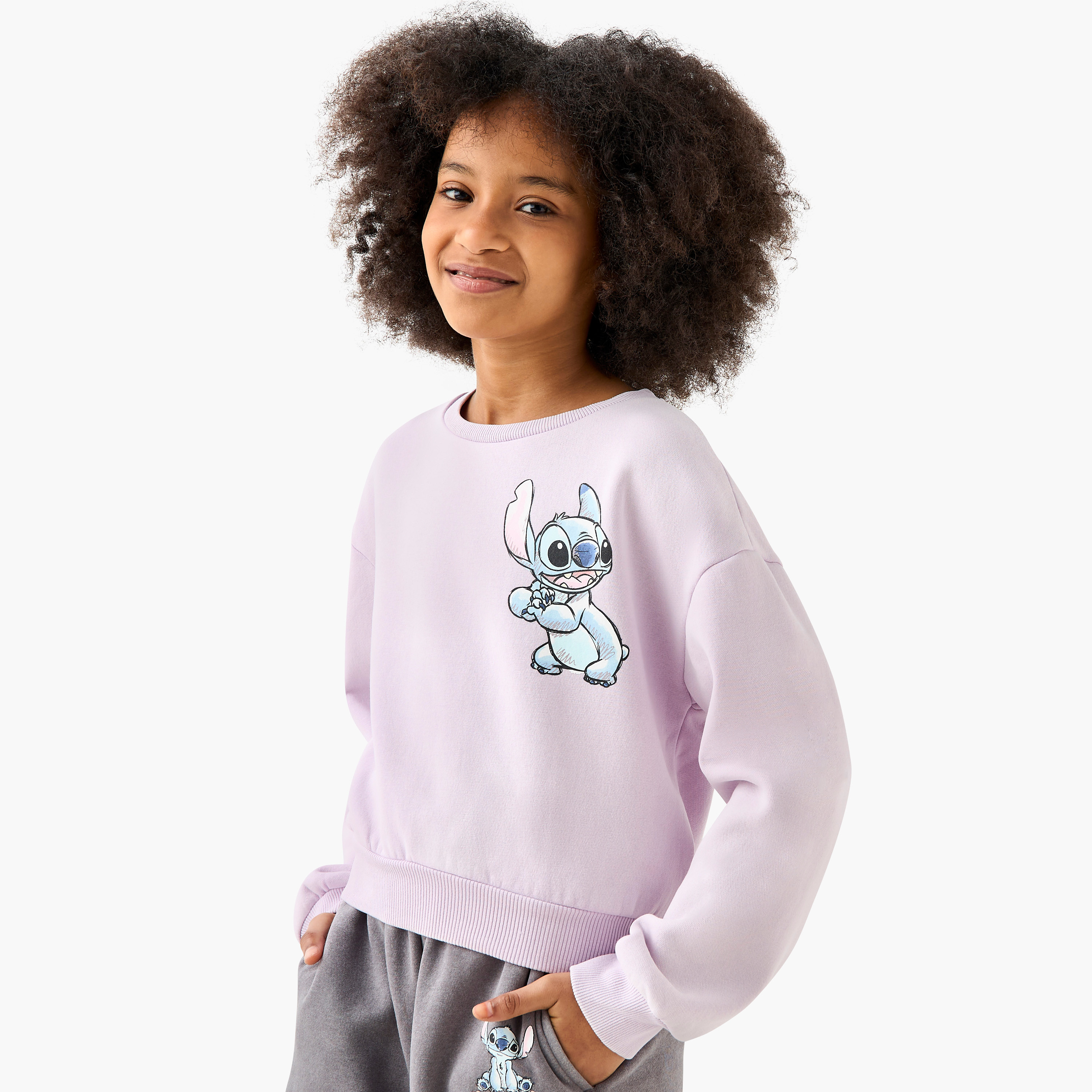 Disney Stitch Print Crew Neck Sweatshirt with Long Sleeves-girls-clothing-winterwear-sweatshirts-image-3