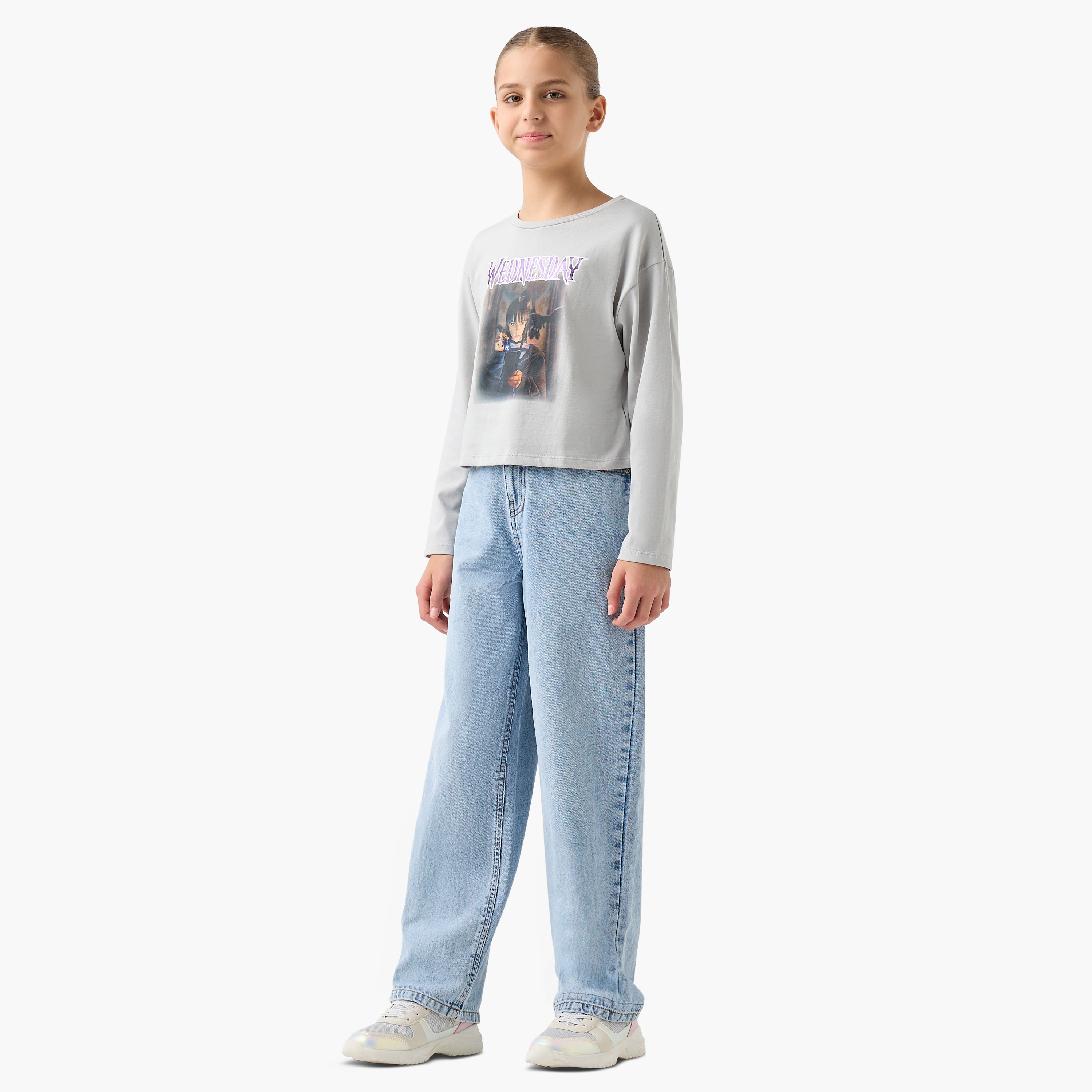 تيشيرت بياقة ضيقة وأكمام طويلة وطبعات جرافيك من ديزني-girls-clothing-tshirts-image-2