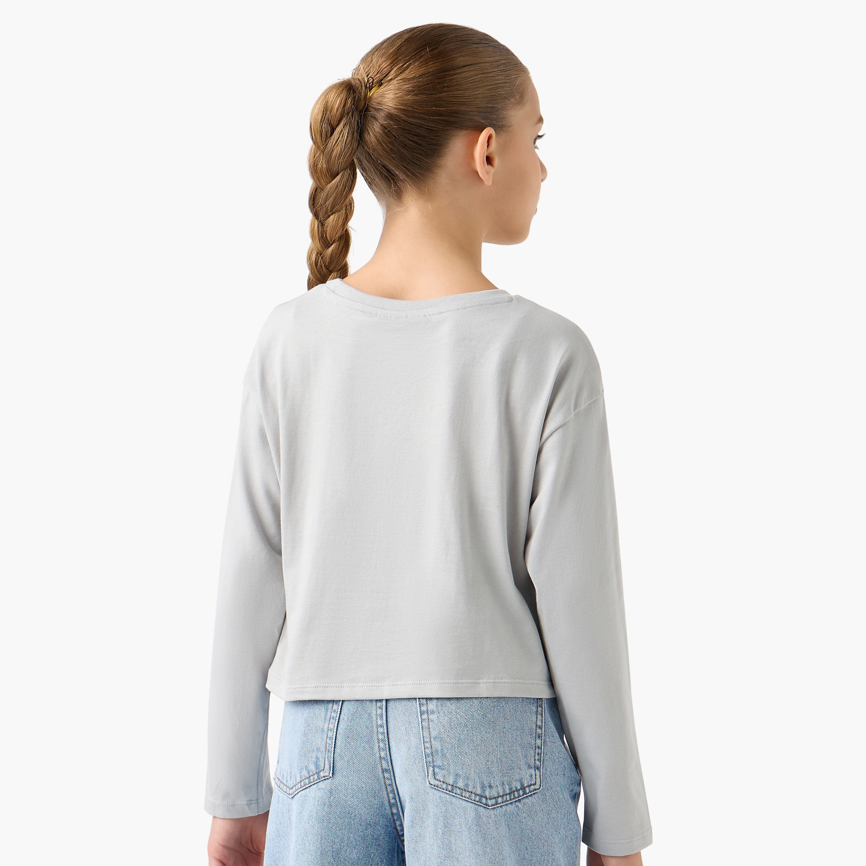 تيشيرت بياقة ضيقة وأكمام طويلة وطبعات جرافيك من ديزني-girls-clothing-tshirts-image-3