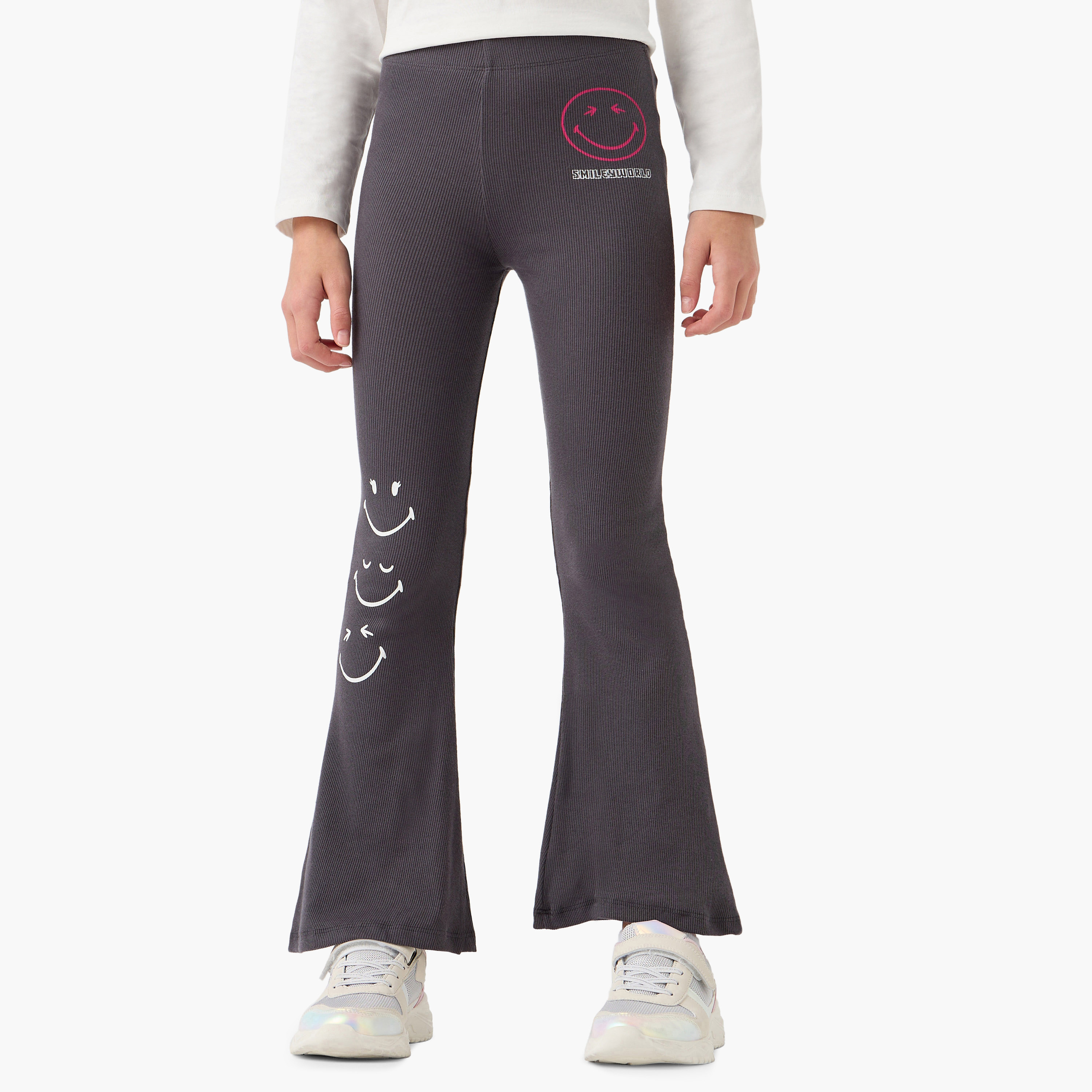 بنطلون ليقنز مضلع غير متماثل بحزام خصر مطاطي وطبعات سمايلي ورلد-girls-clothing-bottoms-leggings-image-4