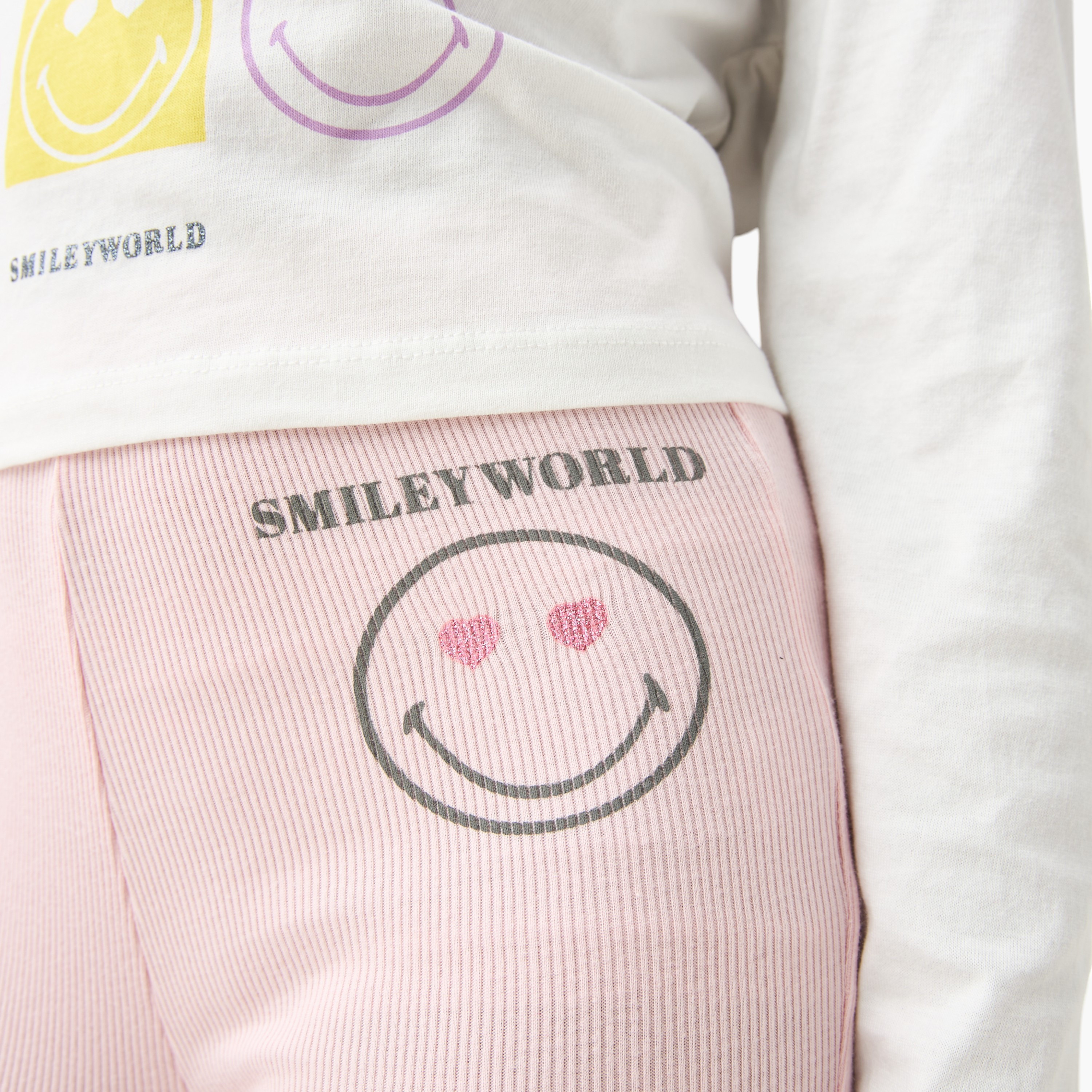 Smiley World Printed Leggings with Elasticated Waistband-girls-clothing-bottoms-leggings-image-4