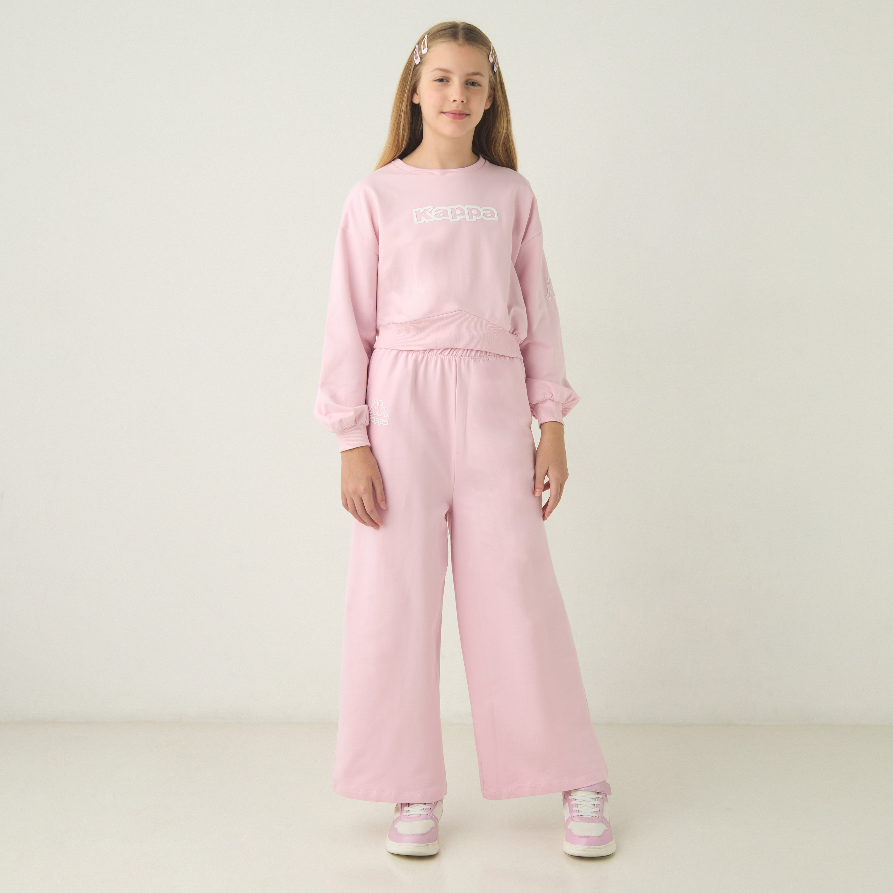 Kappa Solid Wide Leg Pants with Pockets and Elasticated Waistband-sports-girls-clothing-bottoms-image-2
