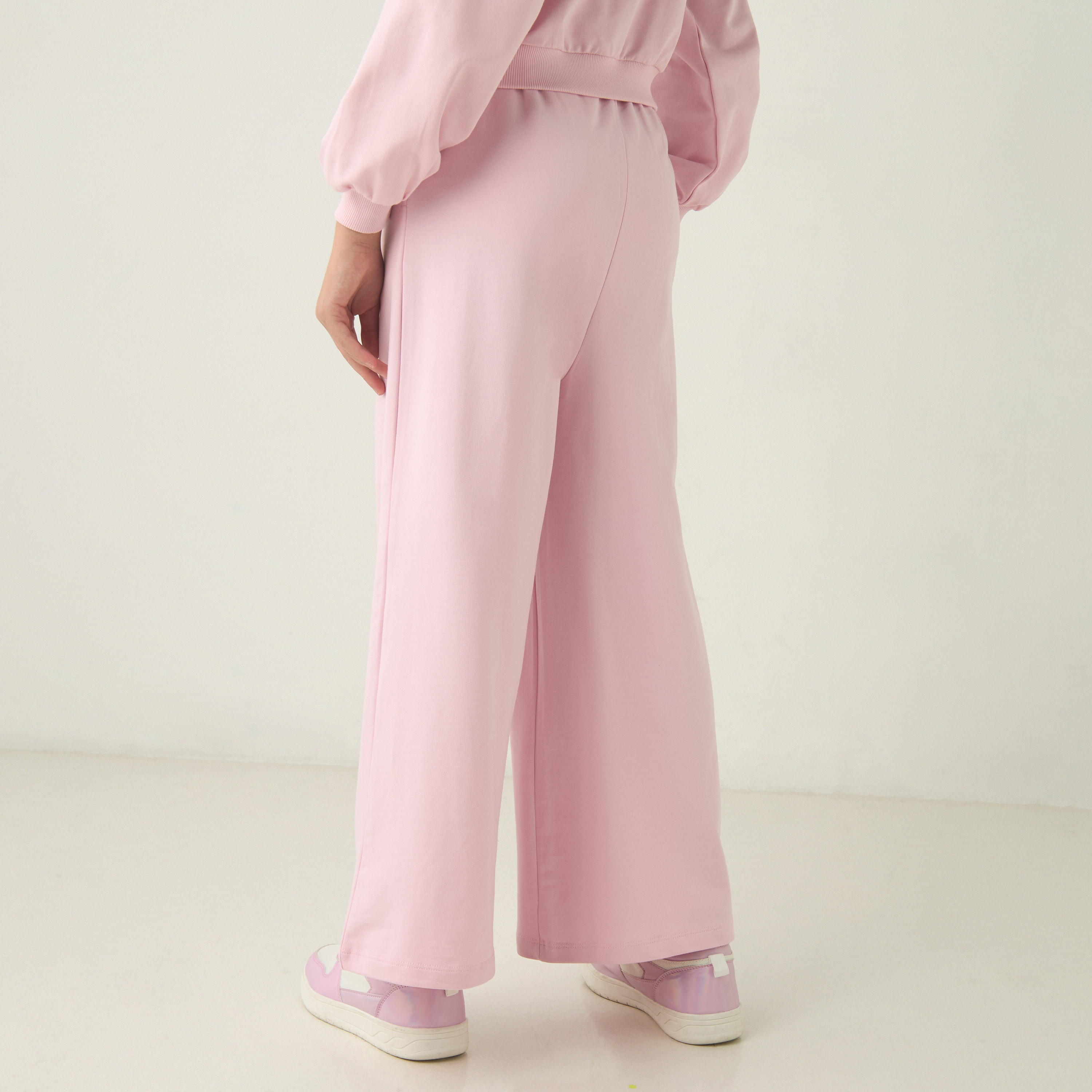 Kappa Solid Wide Leg Pants with Pockets and Elasticated Waistband-sports-girls-clothing-bottoms-image-3