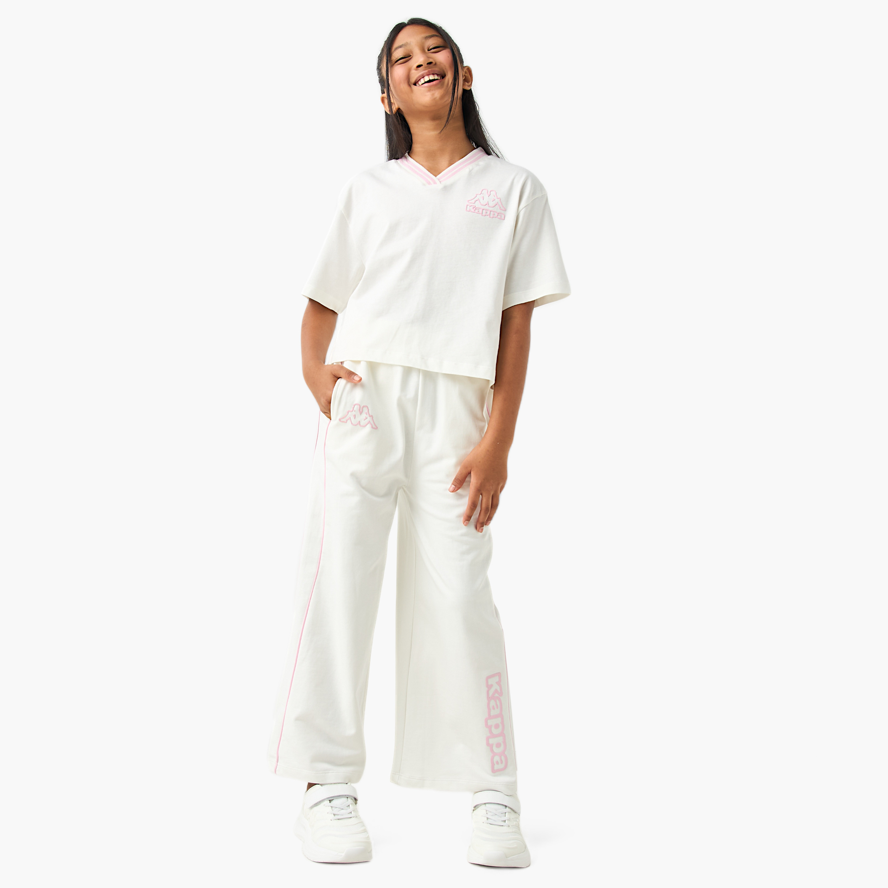 Kappa Logo Print Track Pants with Flexi Waist and Pockets-sports-girls-clothing-bottoms-image-2