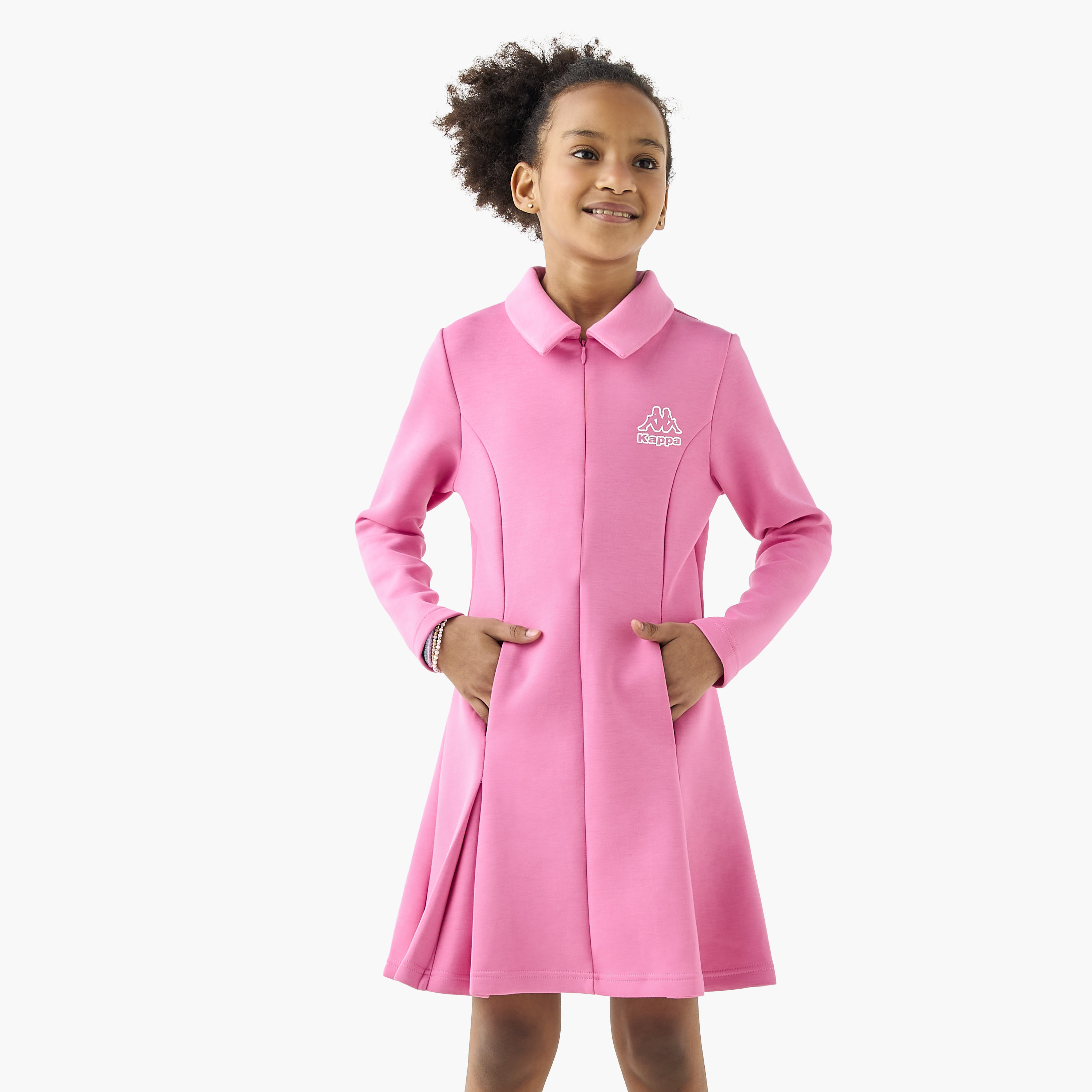فستان إيه لاين سادة بياقة عادية وأكمام طويلة وجيوب من كابا-girls-clothing-dressesandjumpsuits-image-1