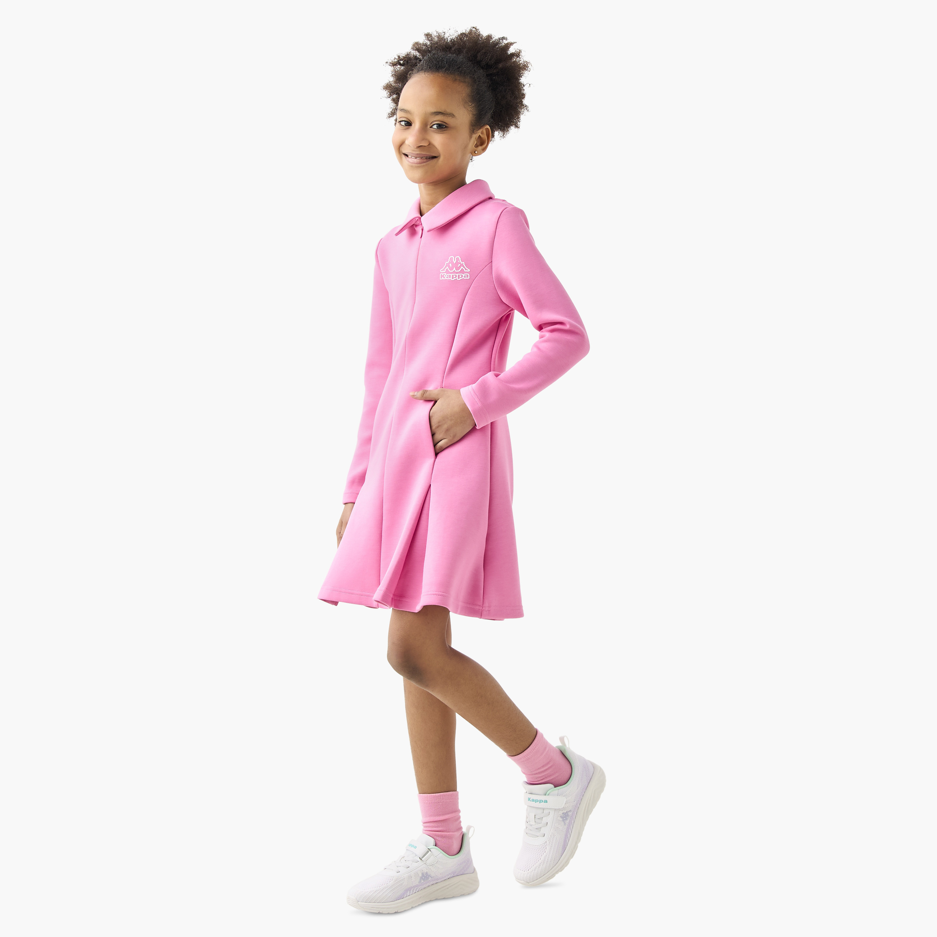 فستان إيه لاين سادة بياقة عادية وأكمام طويلة وجيوب من كابا-girls-clothing-dressesandjumpsuits-image-2